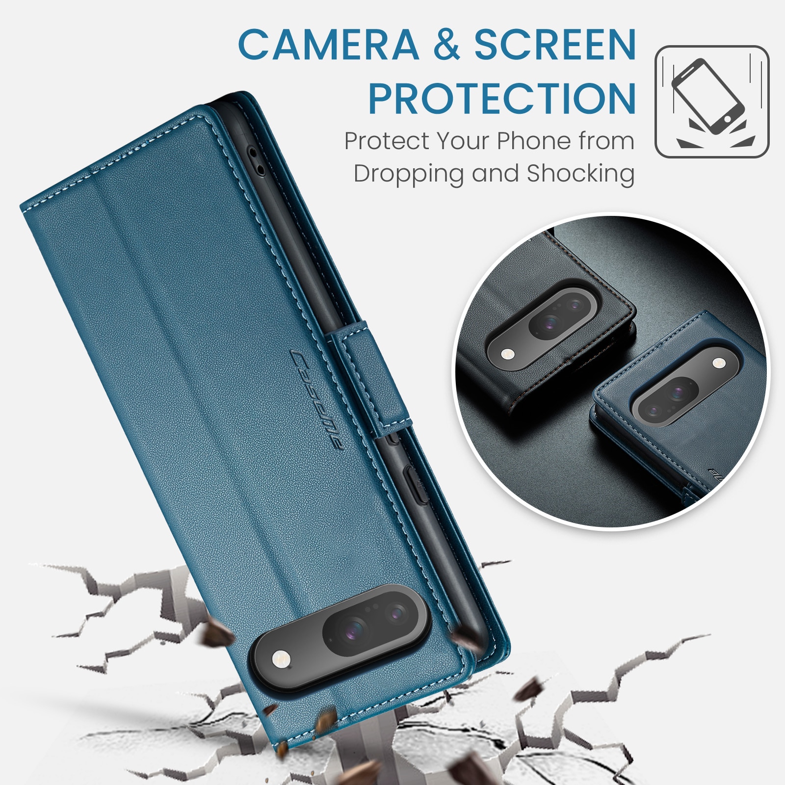 Étui portefeuille mince anti-RFID Google Pixel 10 Pro, Bleu
