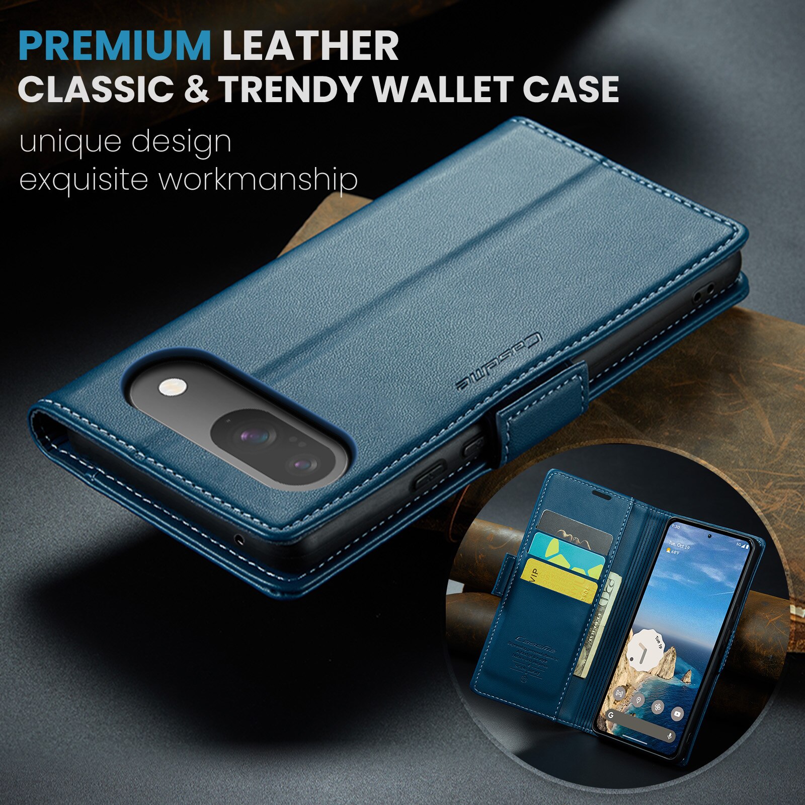 Étui portefeuille mince anti-RFID Google Pixel 10 Pro, Bleu