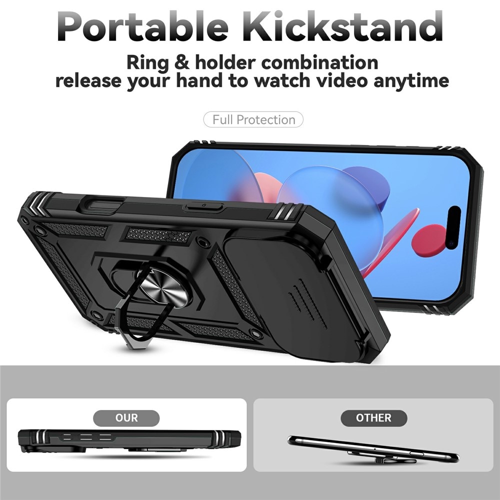 Coque Hybride Ring avec Protège Caméra iPhone 17 Pro, Noir