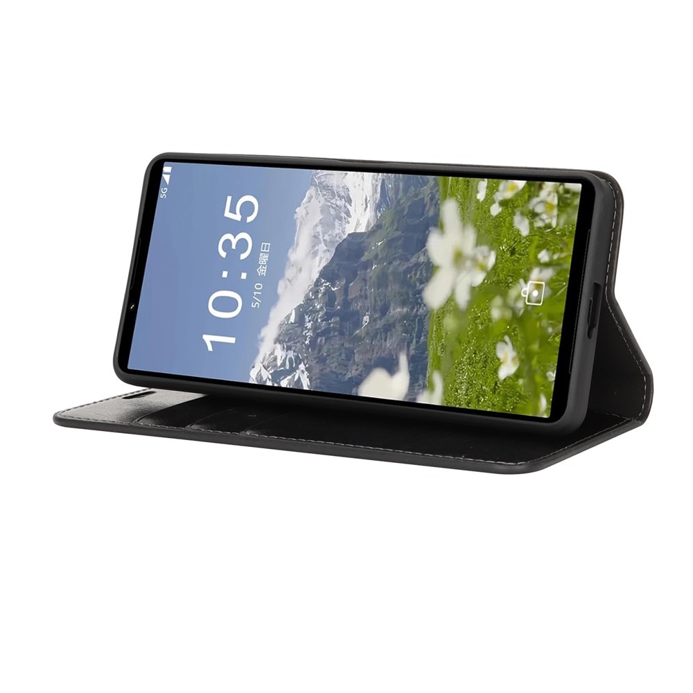 Coque portefeuille en cuir Veritable Sony Xperia 1 VII, Noir