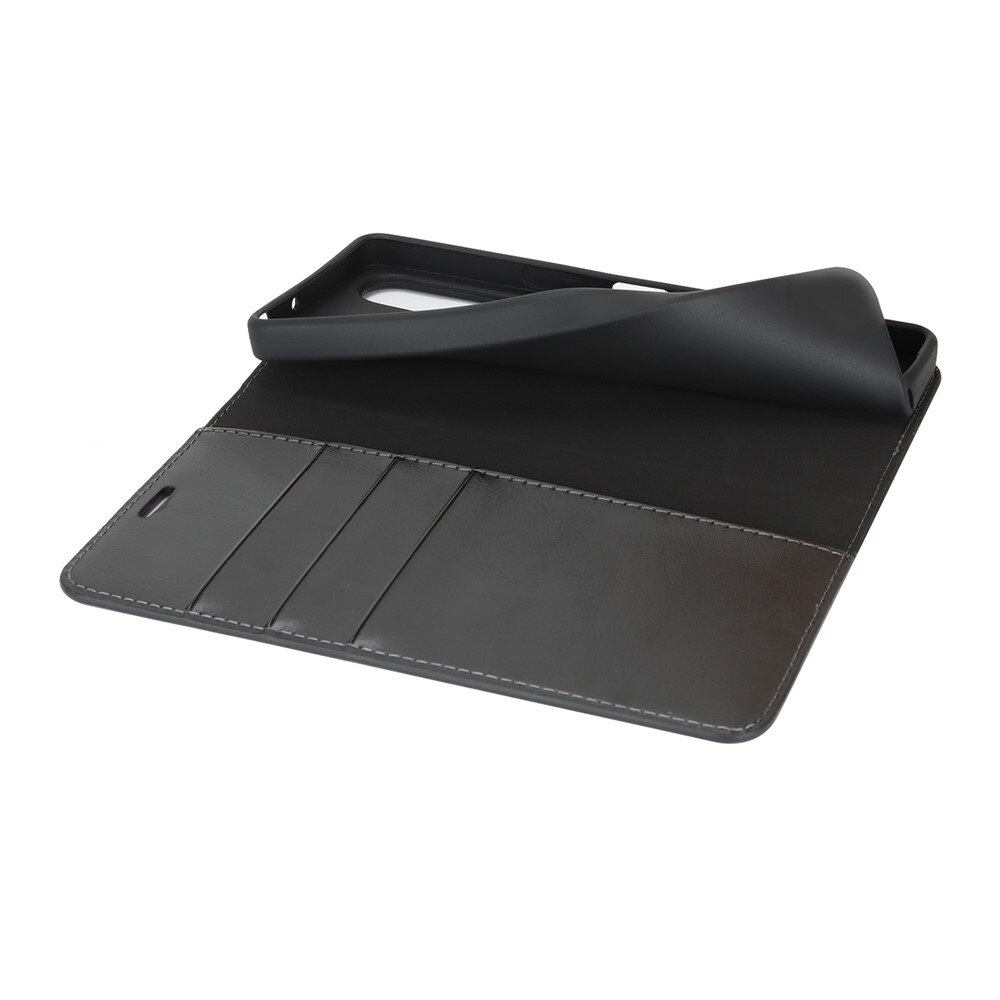 Coque portefeuille en cuir Veritable Sony Xperia 1 VII, Noir