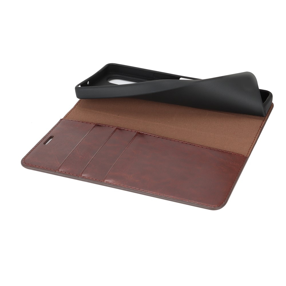 Coque portefeuille en cuir Veritable Sony Xperia 1 VII, Marron foncé