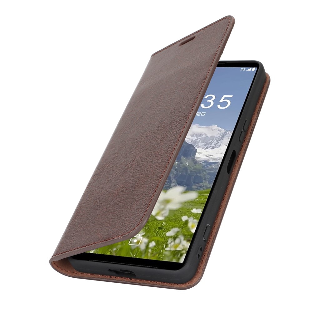 Coque portefeuille en cuir Veritable Sony Xperia 1 VII, Marron foncé
