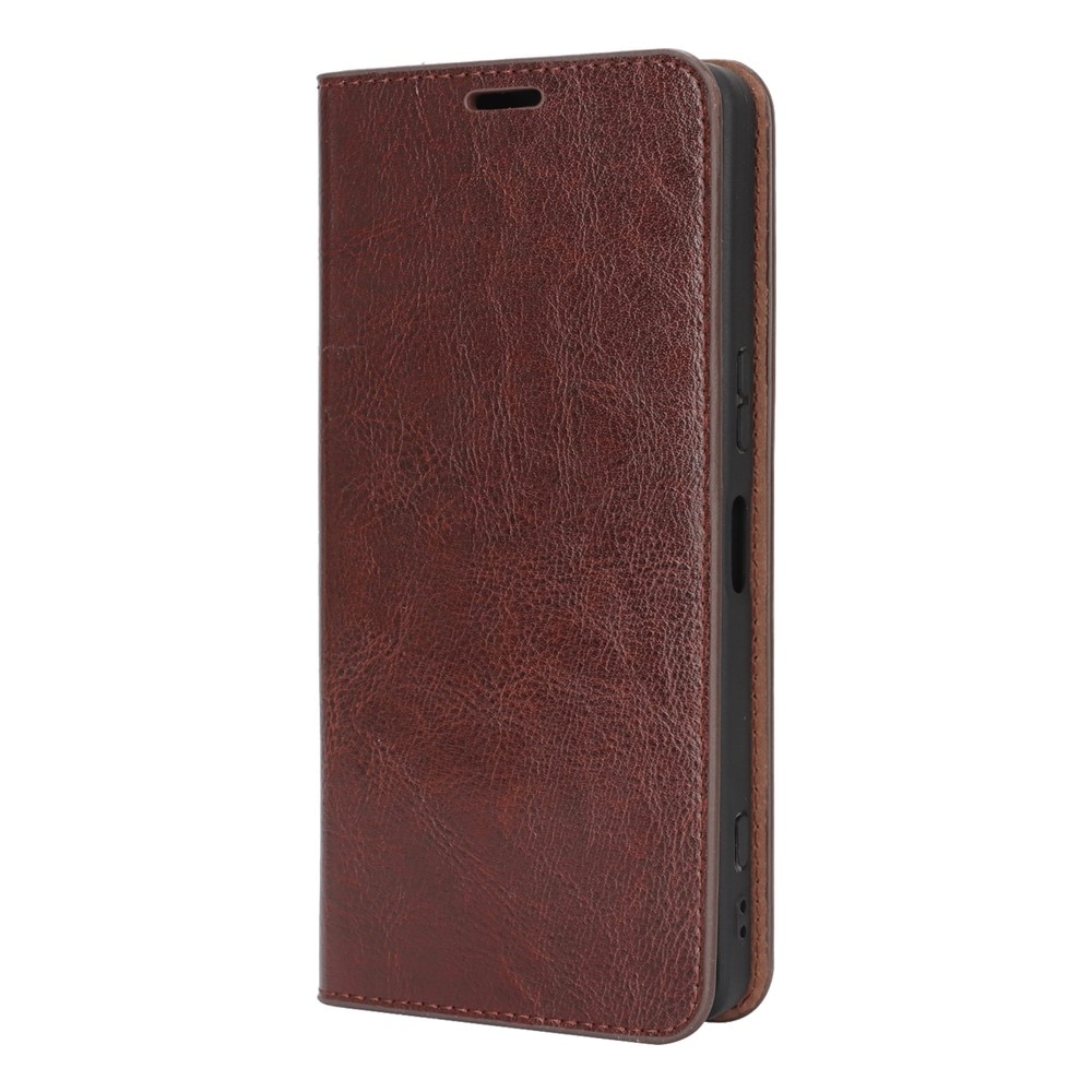 Coque portefeuille en cuir Veritable Sony Xperia 1 VII, Marron foncé