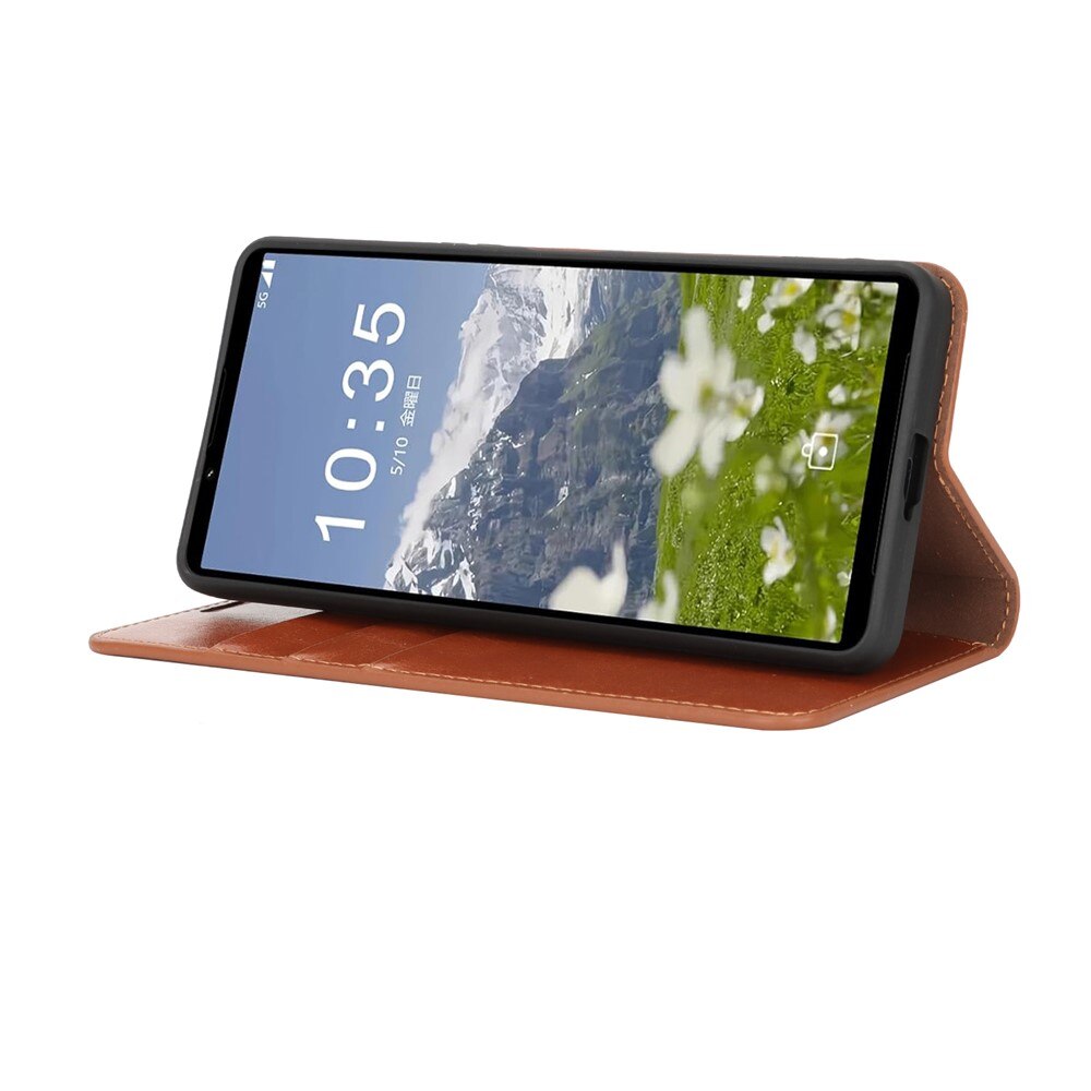Coque portefeuille en cuir Veritable Sony Xperia 1 VII, Marron