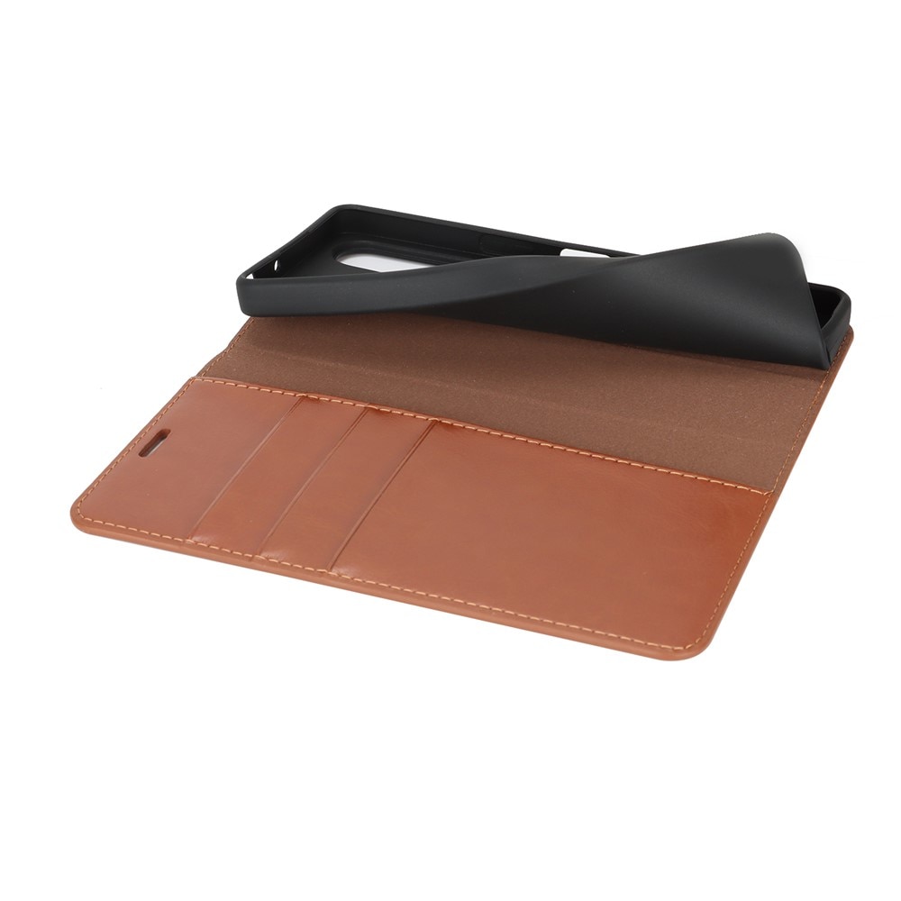 Coque portefeuille en cuir Veritable Sony Xperia 1 VII, Marron