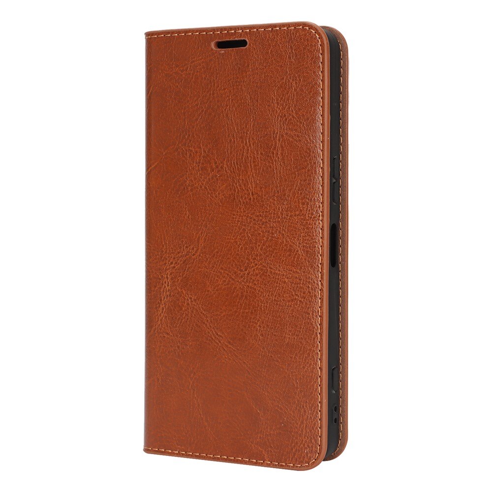Coque portefeuille en cuir Veritable Sony Xperia 1 VII, Marron