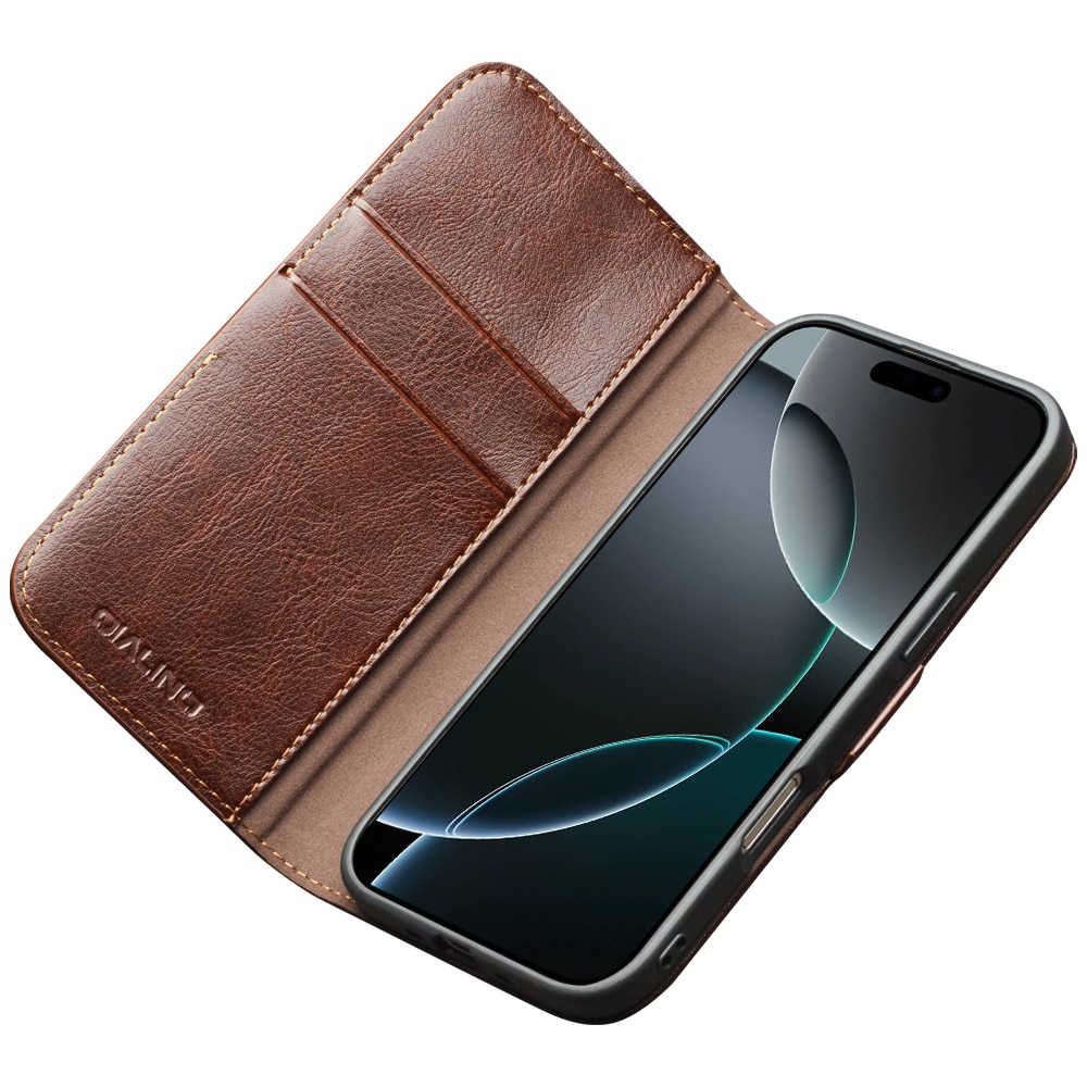 Leather Wallet Case iPhone 17 Pro Max, Marron