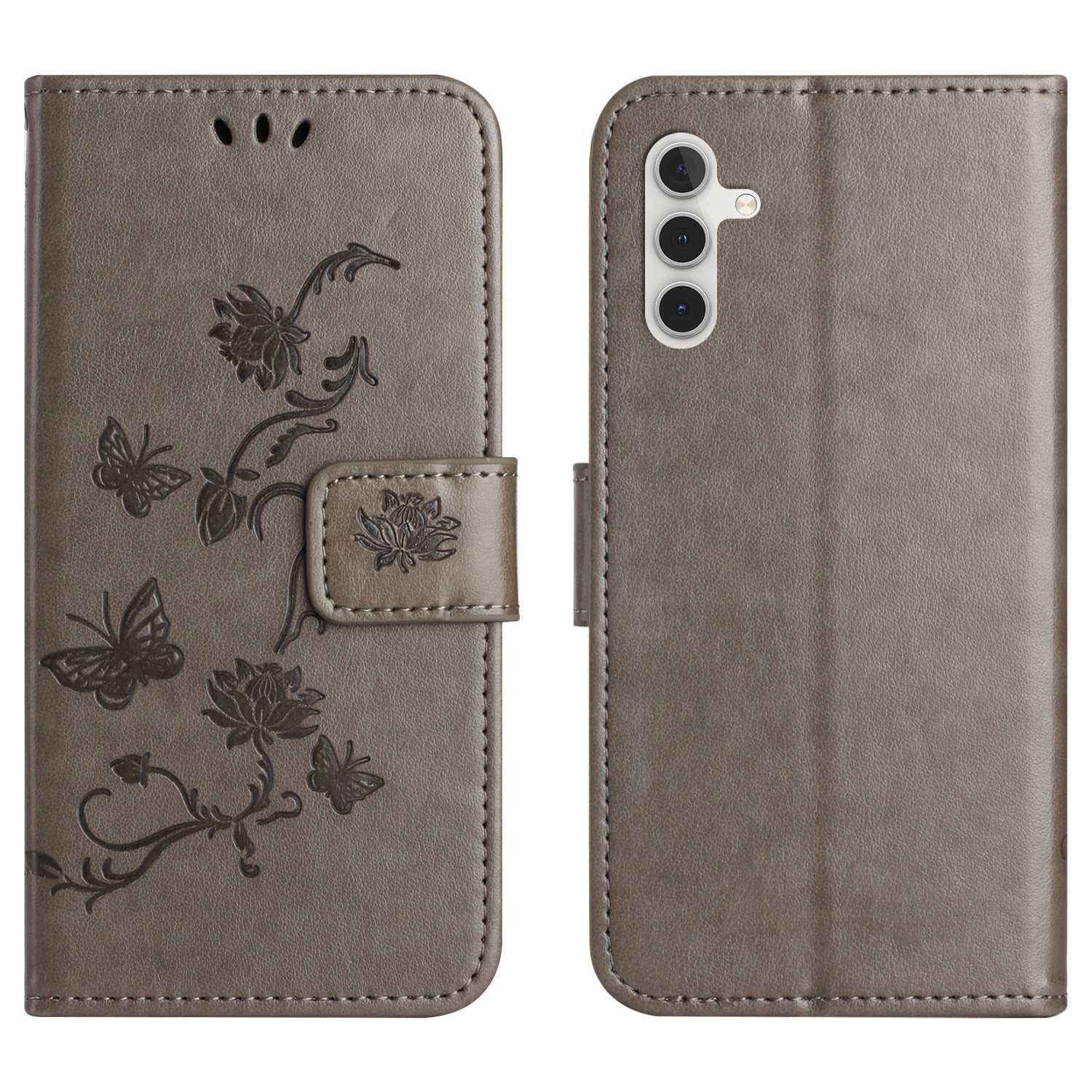 Étui en cuir à papillons pour Samsung Galaxy S25 FE, Gris