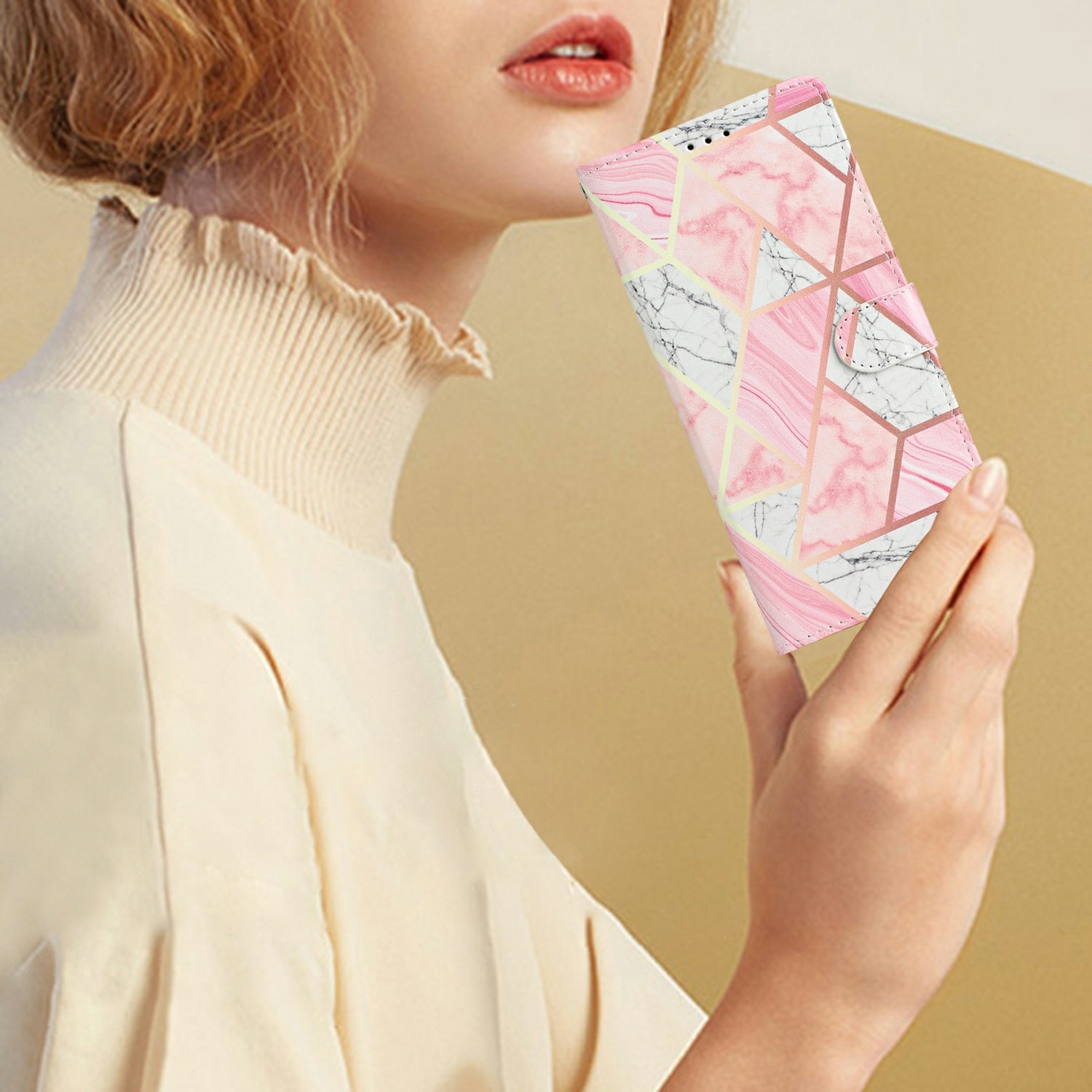 Coque portefeuille Samsung Galaxy S25 FE, marbre rose
