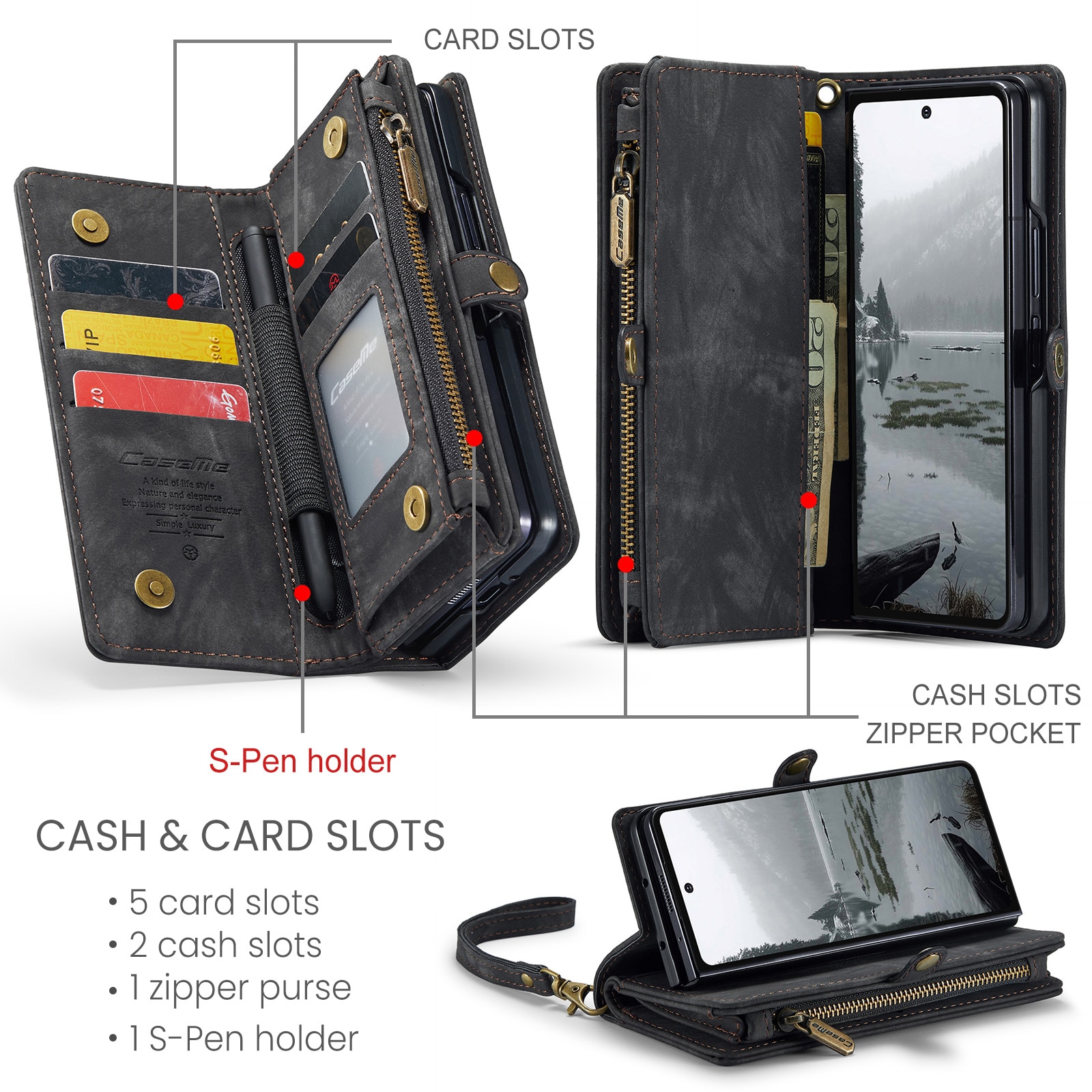Étui portefeuille multi-cartes Samsung Galaxy Z Fold 7, Gris
