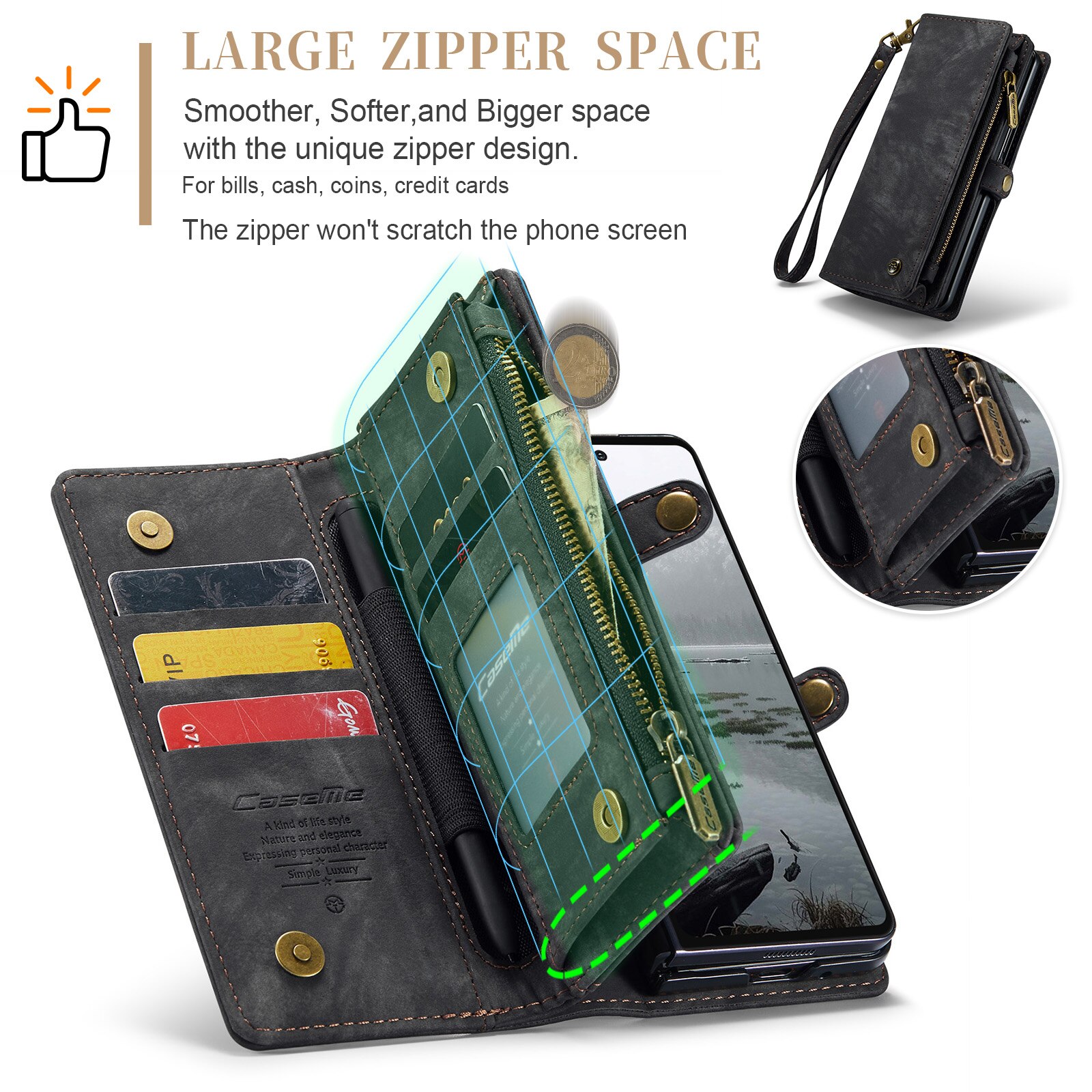 Étui portefeuille multi-cartes Samsung Galaxy Z Fold 7, Gris