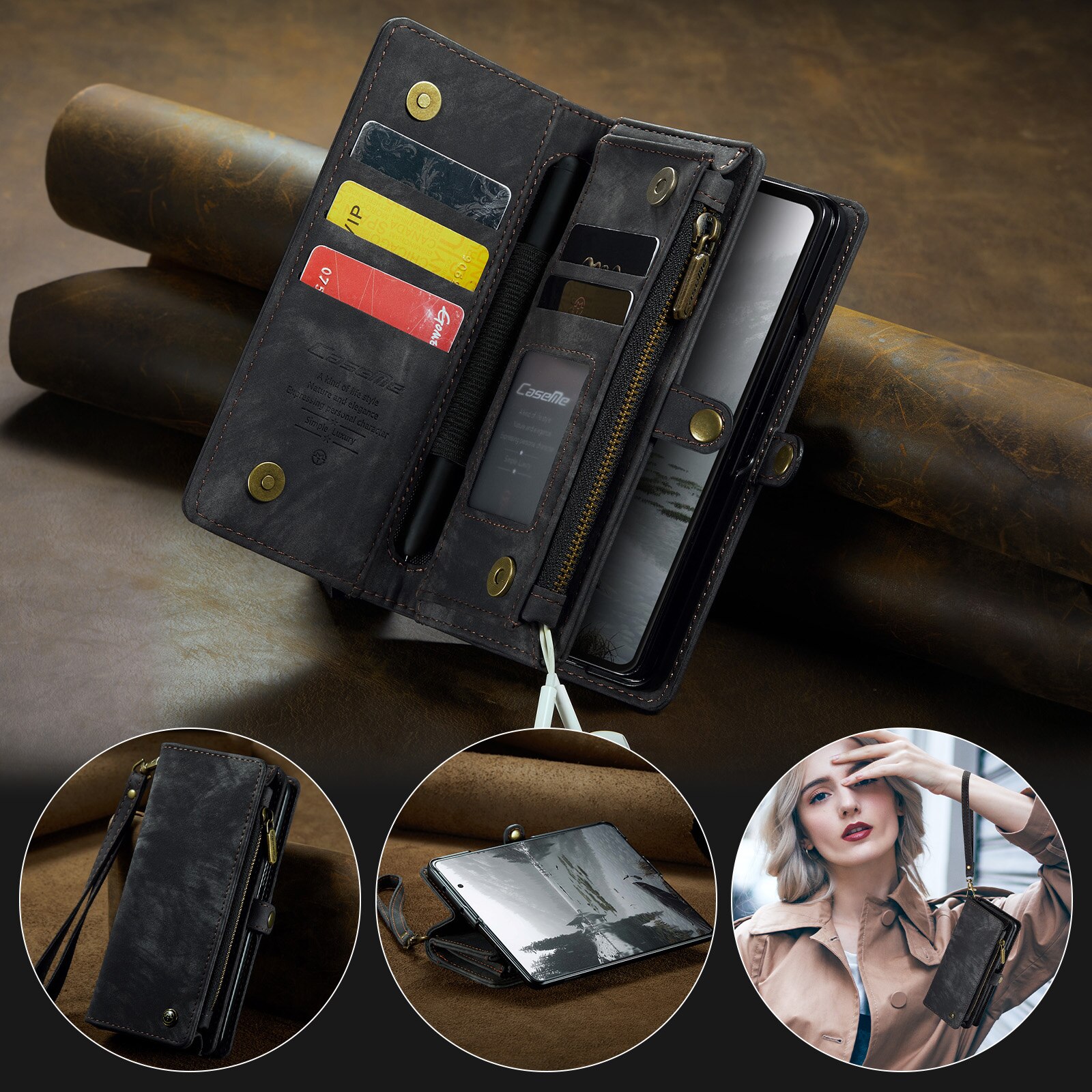 Étui portefeuille multi-cartes Samsung Galaxy Z Fold 7, Gris