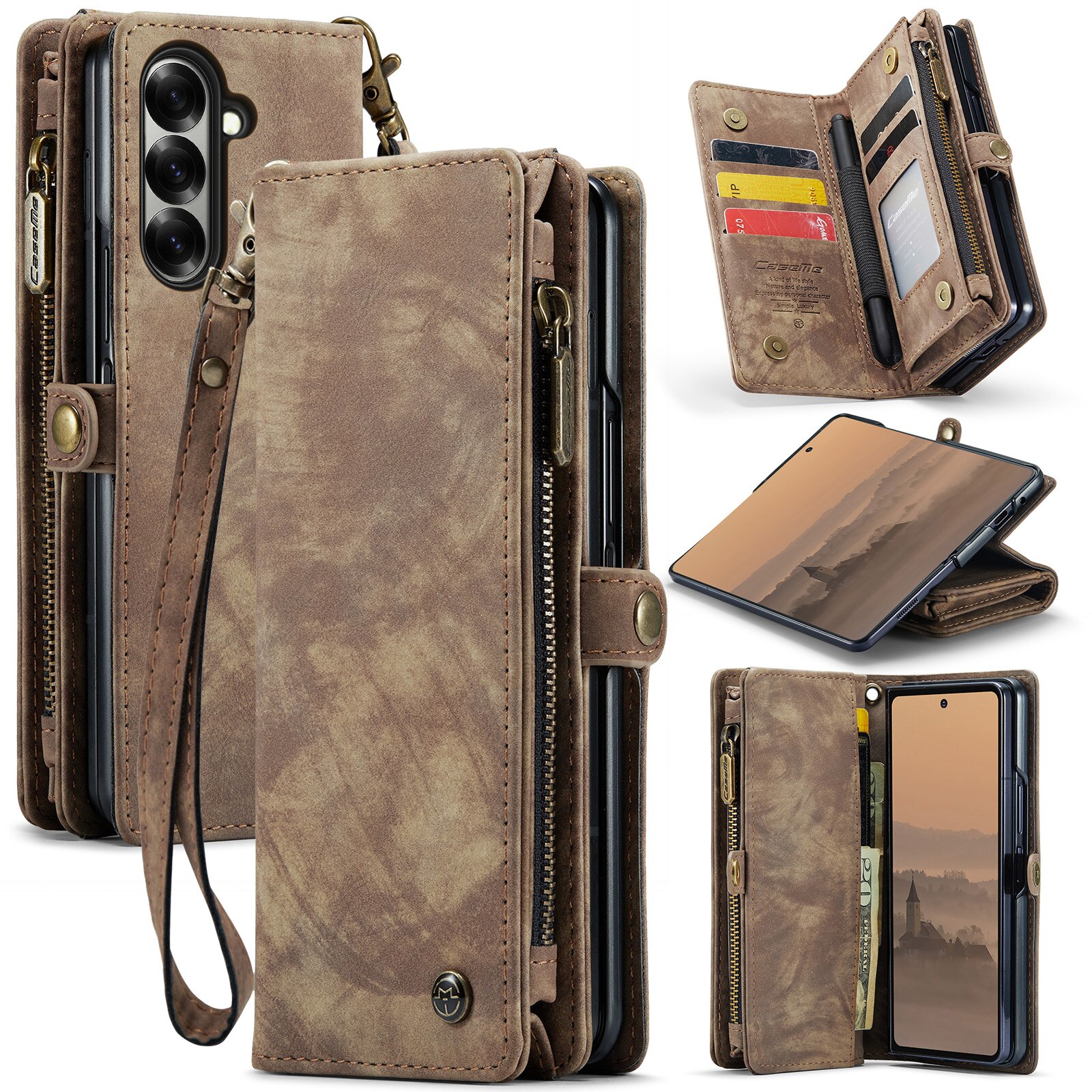Étui portefeuille multi-cartes Samsung Galaxy Z Fold 7, Marron