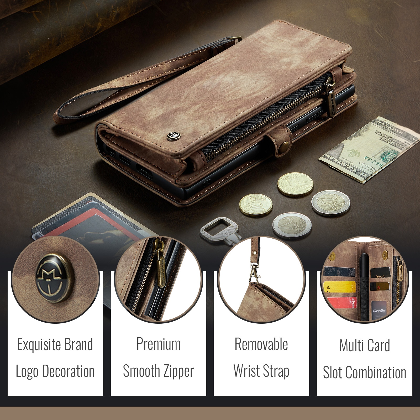 Étui portefeuille multi-cartes Samsung Galaxy Z Fold 7, Marron