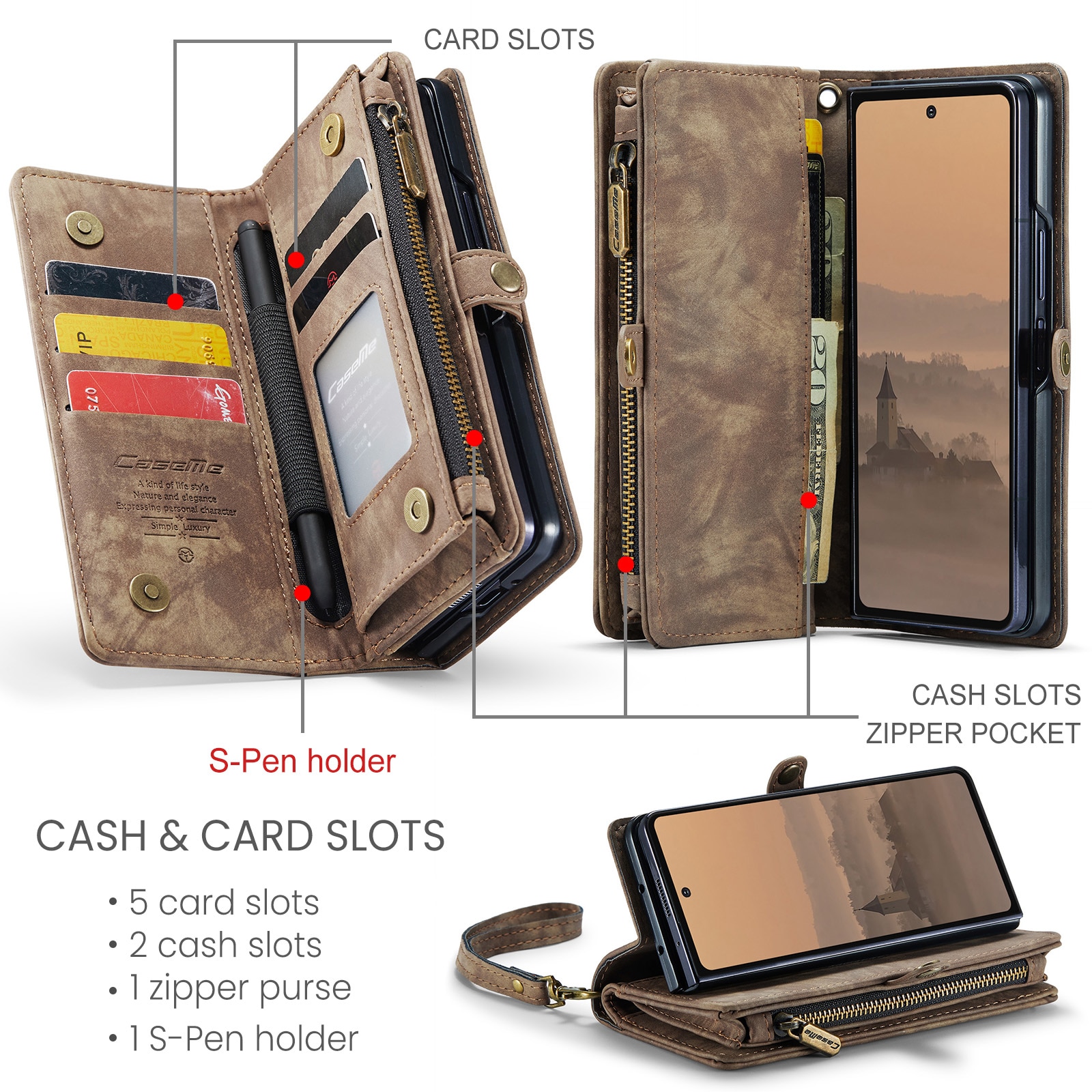 Étui portefeuille multi-cartes Samsung Galaxy Z Fold 7, Marron