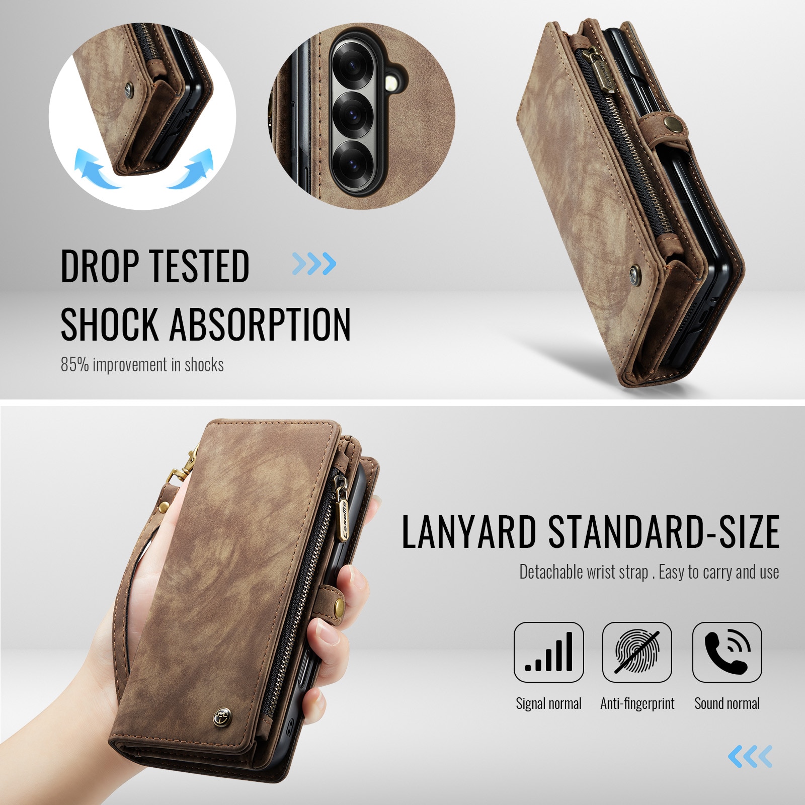 Étui portefeuille multi-cartes Samsung Galaxy Z Fold 7, Marron