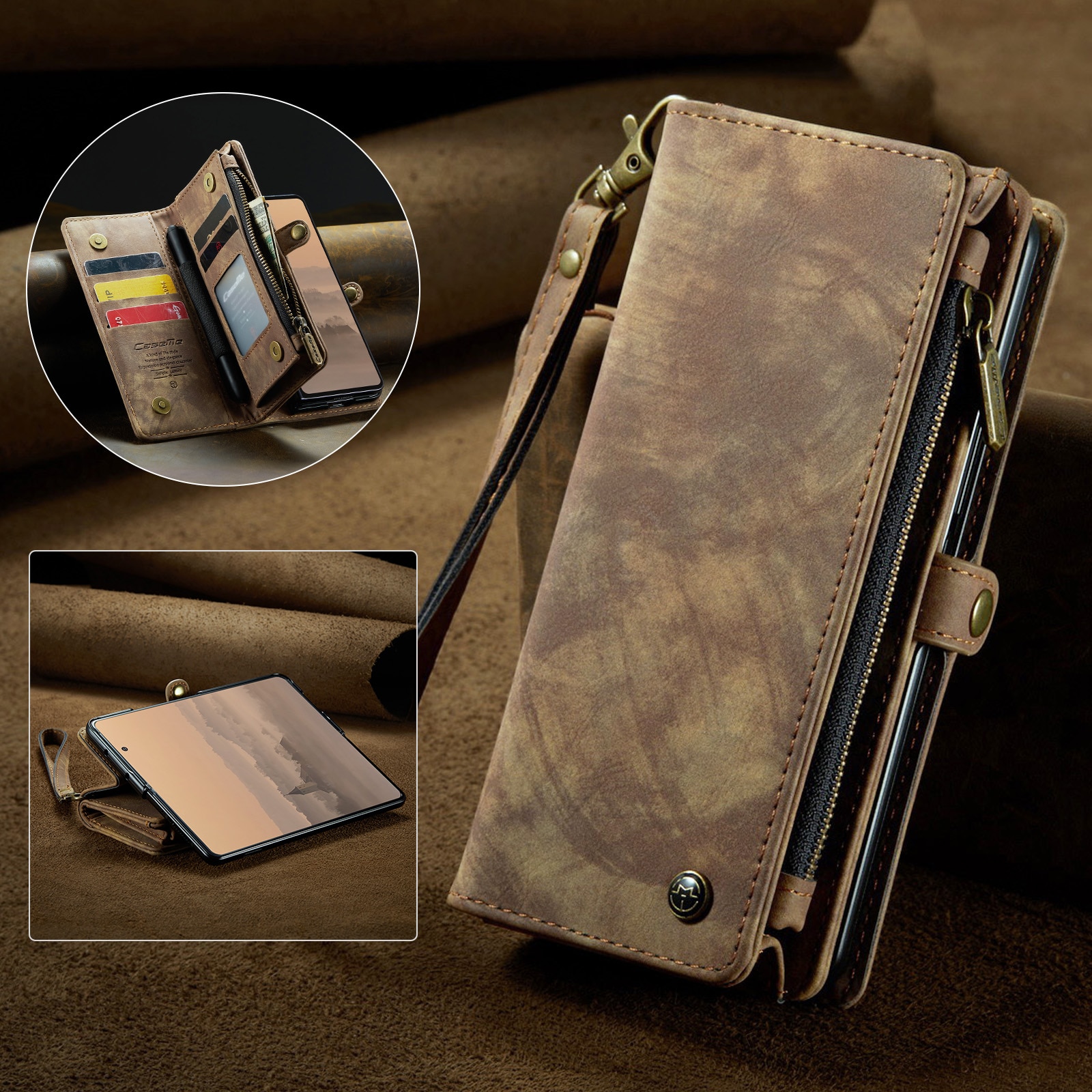 Étui portefeuille multi-cartes Samsung Galaxy Z Fold 7, Marron