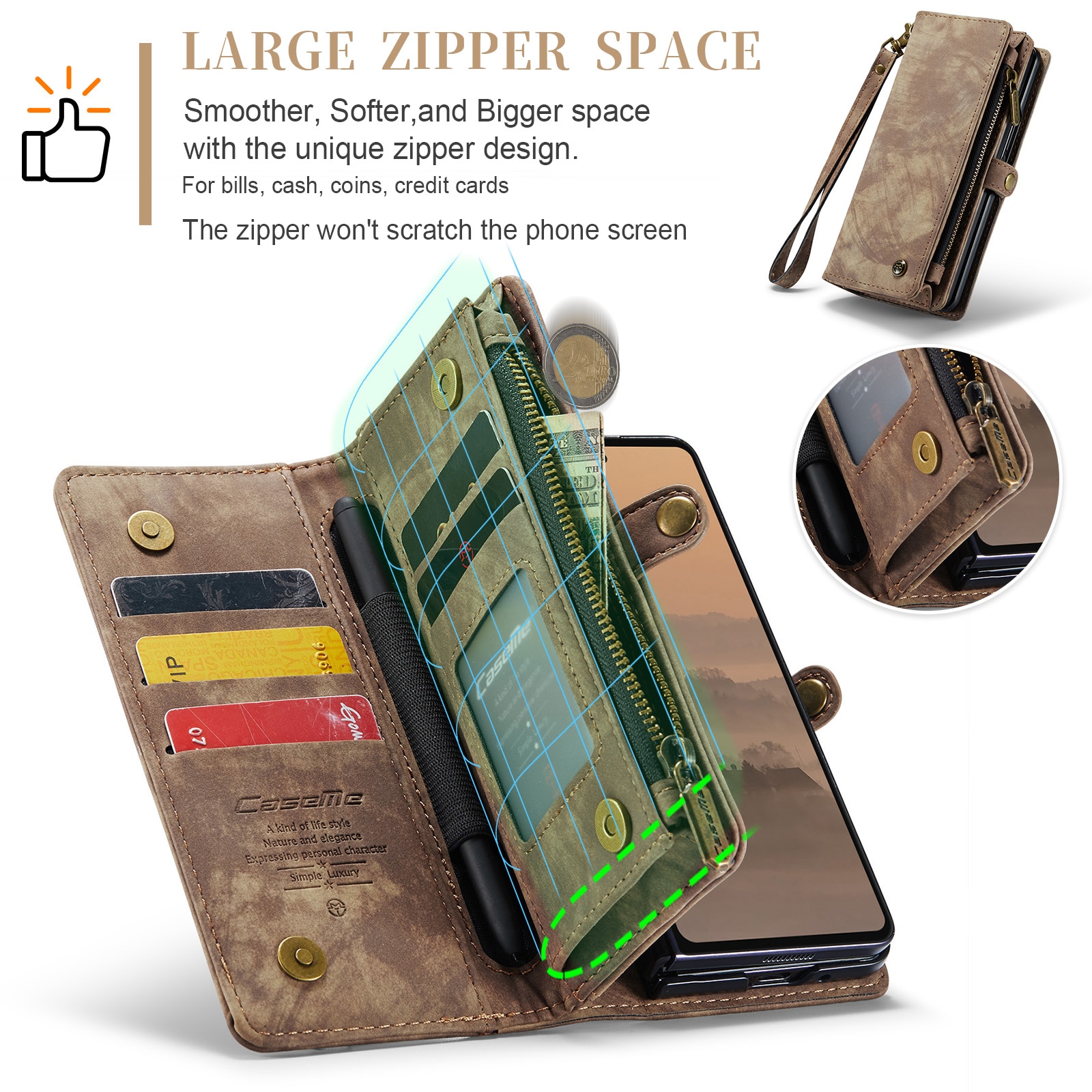 Étui portefeuille multi-cartes Samsung Galaxy Z Fold 7, Marron