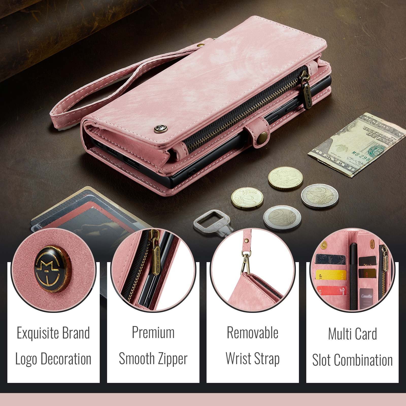 Étui portefeuille multi-cartes Samsung Galaxy Z Fold 7, Rose