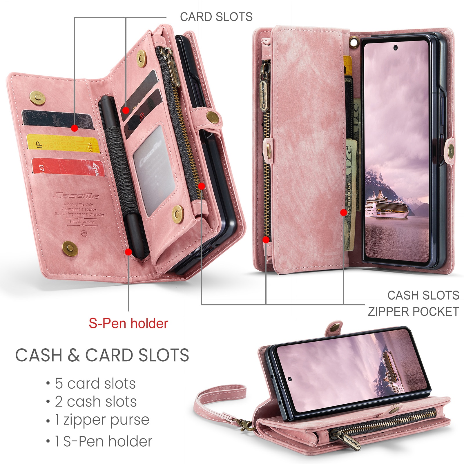 Étui portefeuille multi-cartes Samsung Galaxy Z Fold 7, Rose