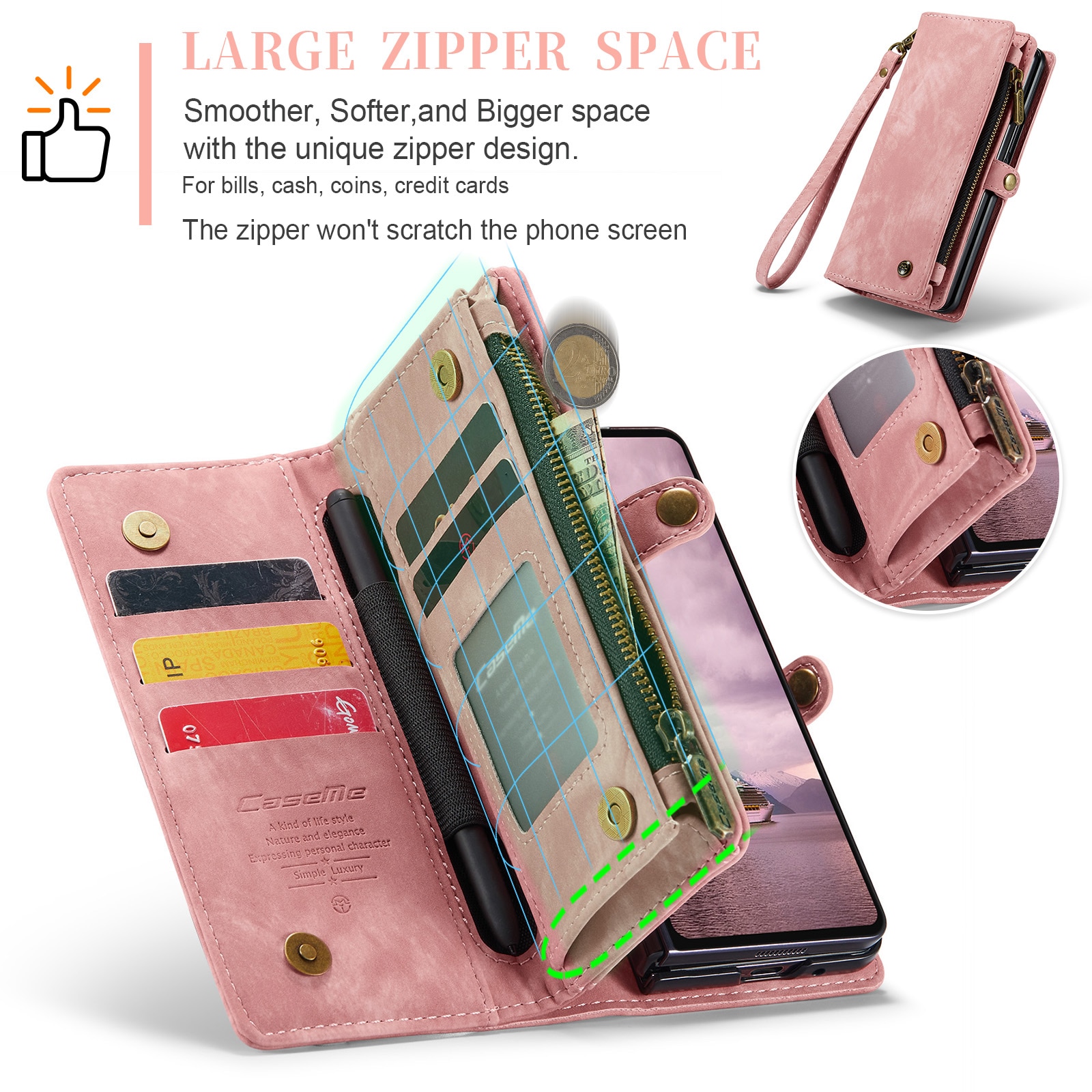 Étui portefeuille multi-cartes Samsung Galaxy Z Fold 7, Rose