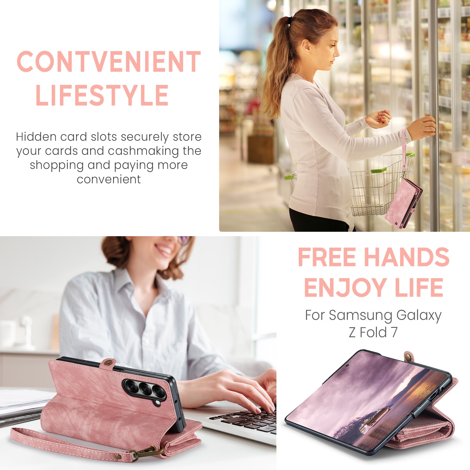 Étui portefeuille multi-cartes Samsung Galaxy Z Fold 7, Rose