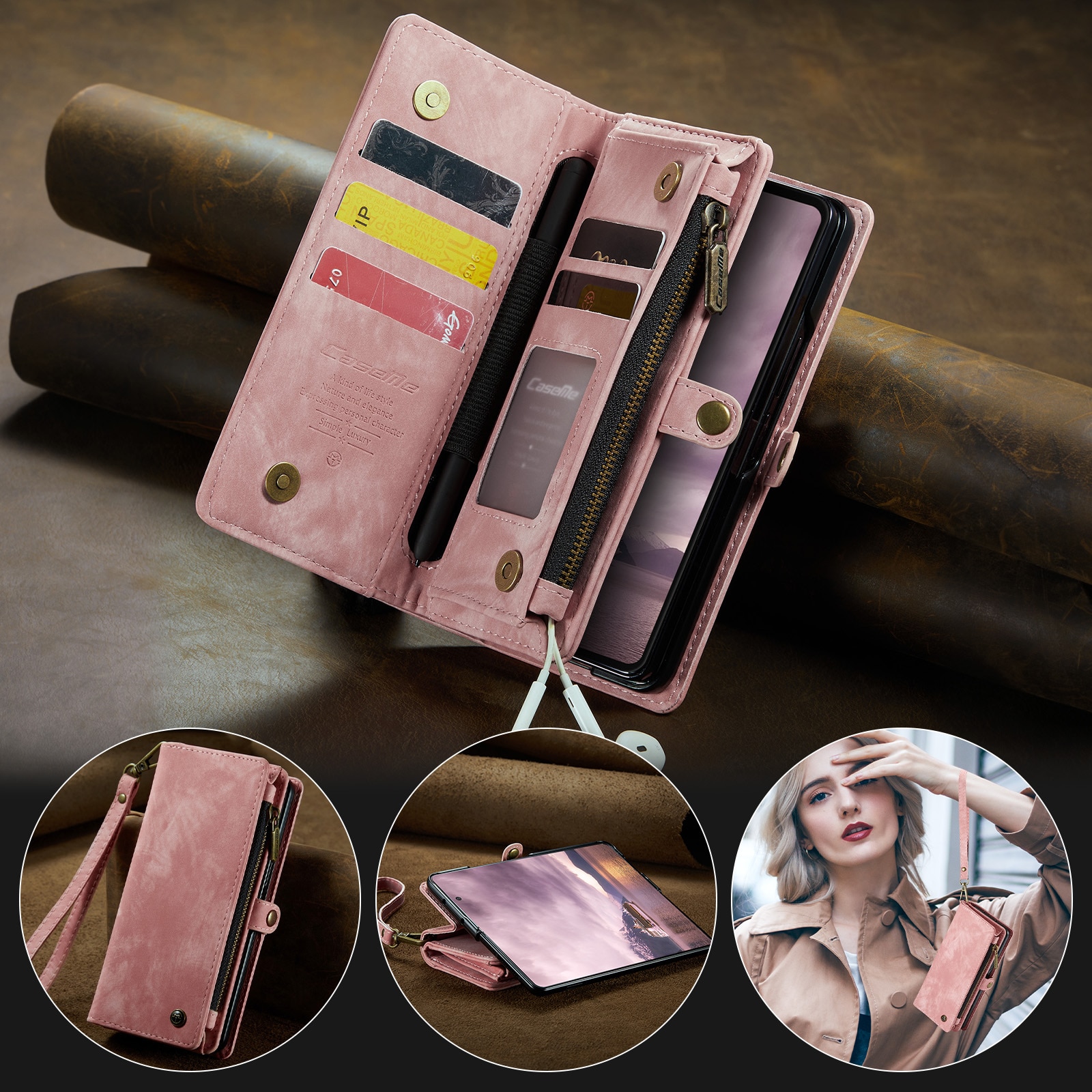 Étui portefeuille multi-cartes Samsung Galaxy Z Fold 7, Rose