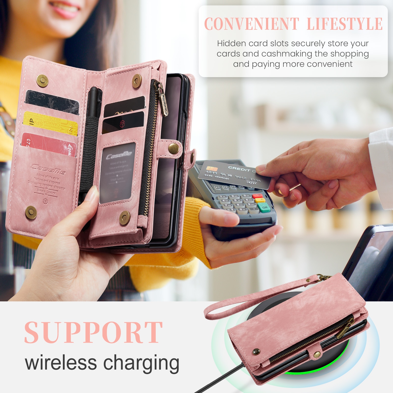 Étui portefeuille multi-cartes Samsung Galaxy Z Fold 7, Rose