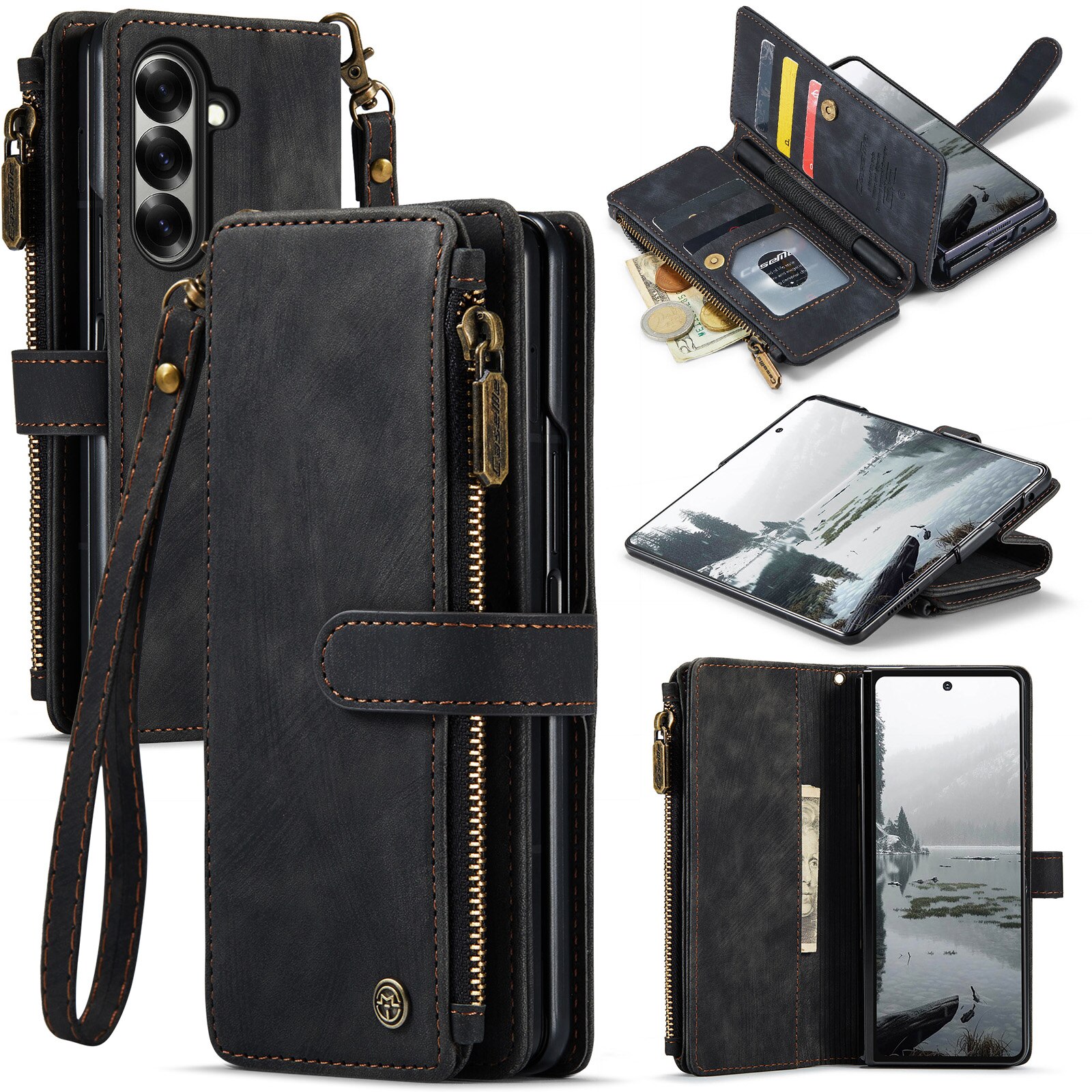 Étui portefeuille à glissière Samsung Galaxy Z Fold 7, noir