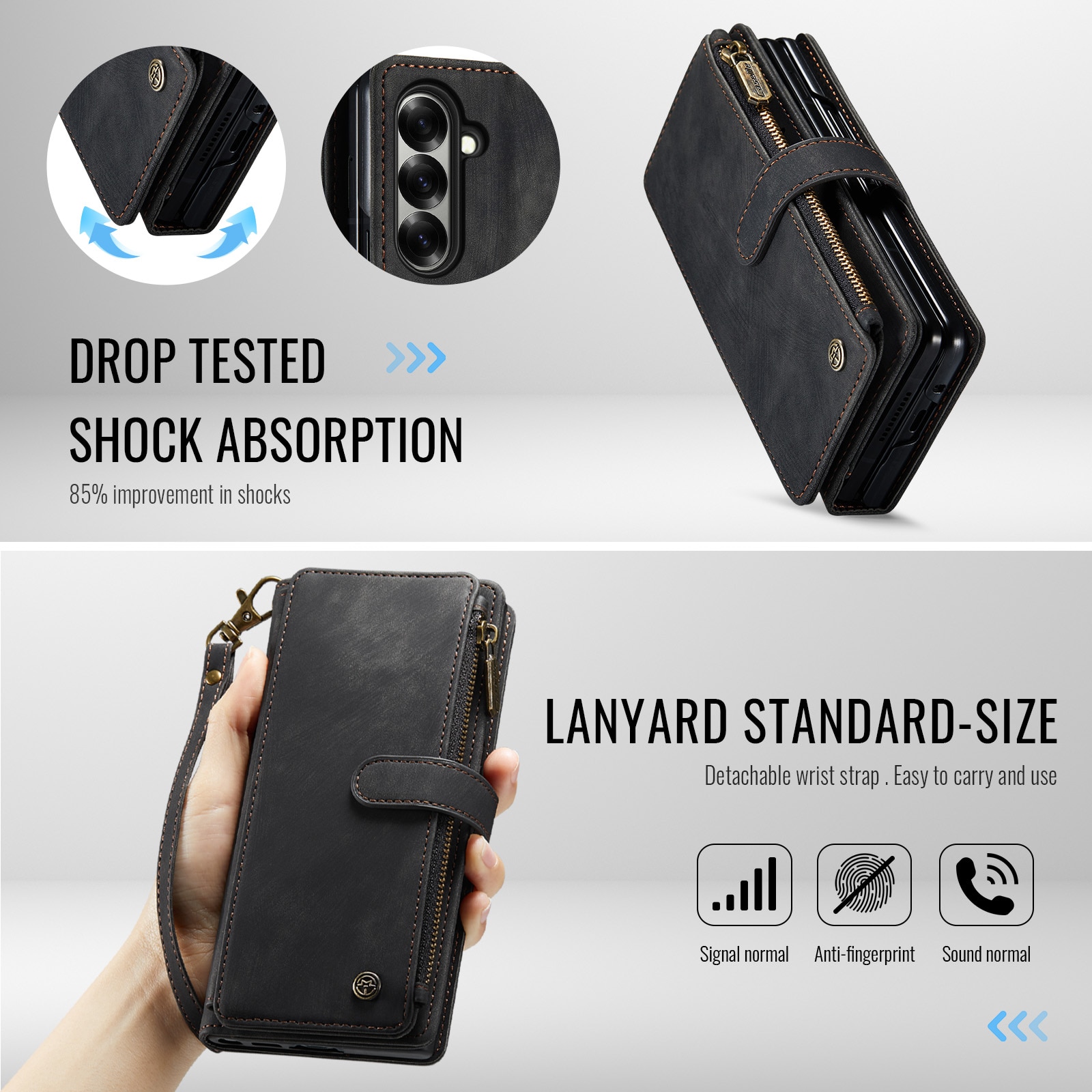 Étui portefeuille à glissière Samsung Galaxy Z Fold 7, noir