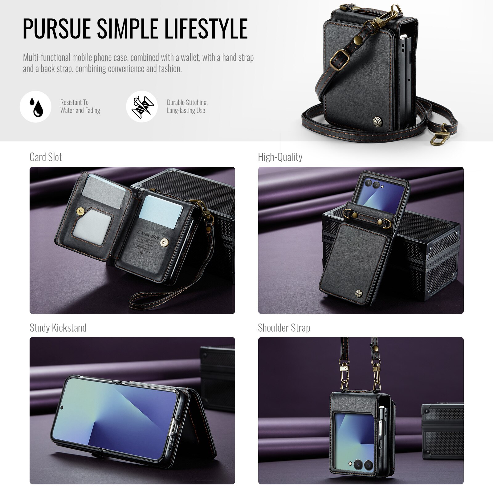 Coque porte-cartes anti-RFID Samsung Galaxy Z Flip 7, Noir