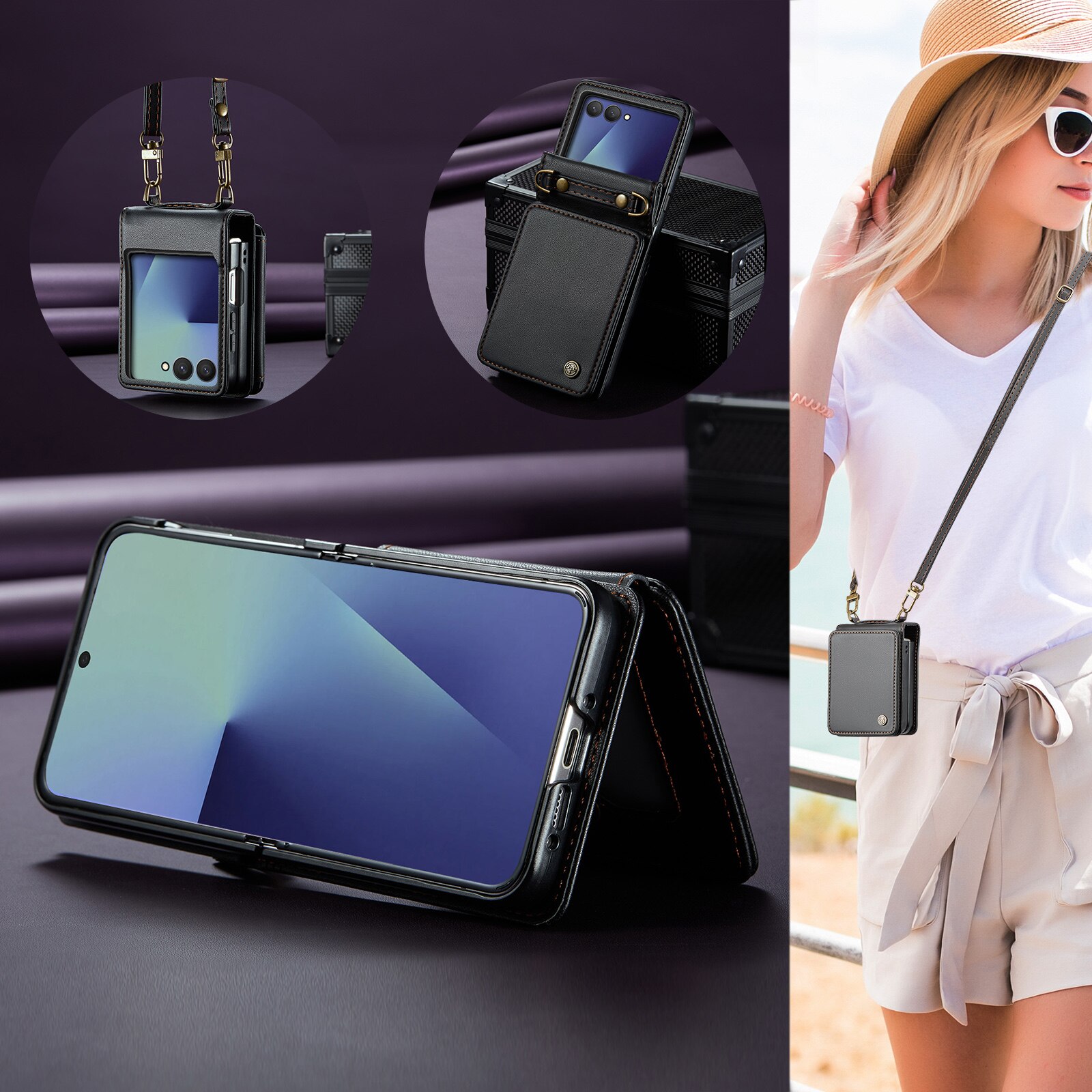 Coque porte-cartes anti-RFID Samsung Galaxy Z Flip 7, Noir
