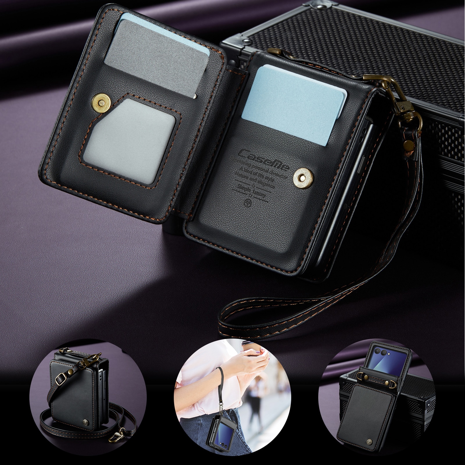 Coque porte-cartes anti-RFID Samsung Galaxy Z Flip 7, Noir