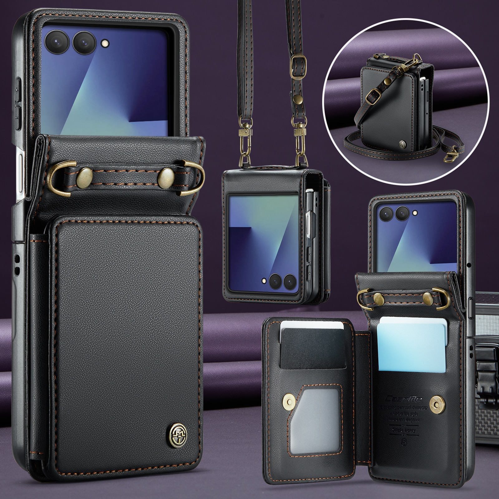 Coque porte-cartes anti-RFID Samsung Galaxy Z Flip 7, Noir