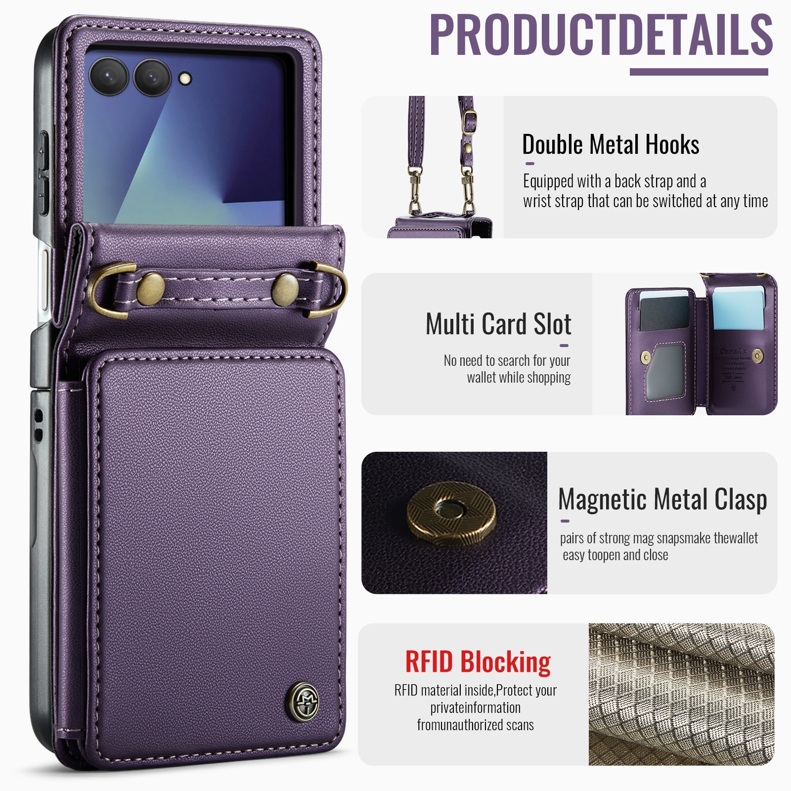 Coque porte-cartes anti-RFID Samsung Galaxy Z Flip 7, Violet