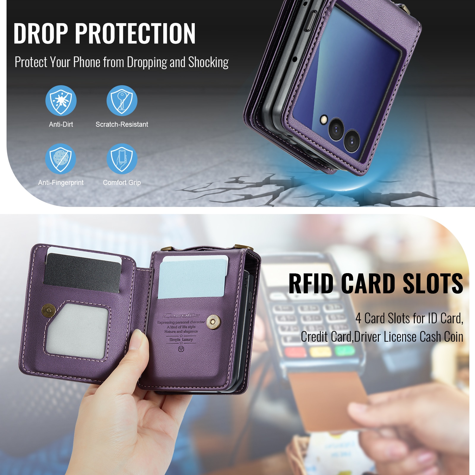 Coque porte-cartes anti-RFID Samsung Galaxy Z Flip 7, Violet