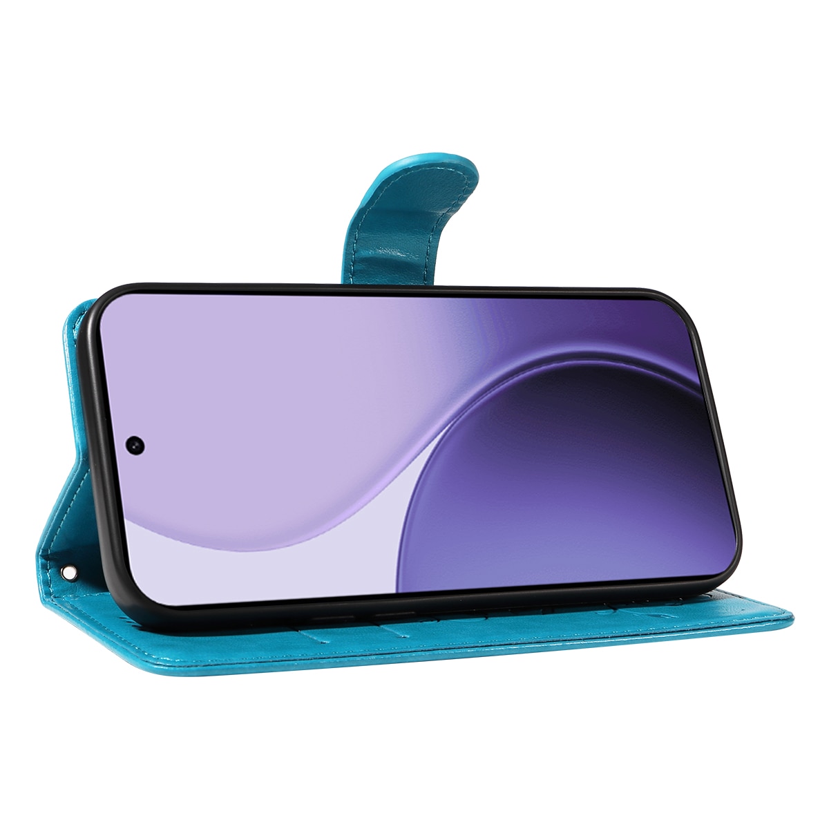 Étui en cuir à papillons pour Oppo Reno 14 F, Bleu