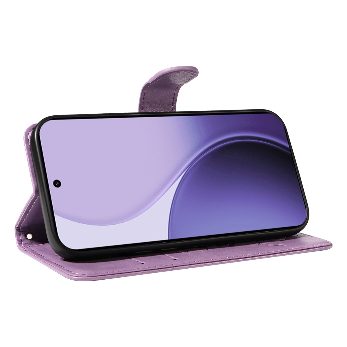 Étui en cuir à papillons pour Oppo Reno 14, Violet