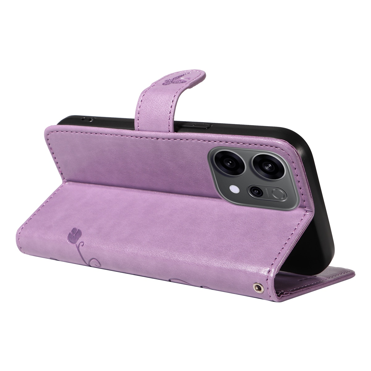 Étui en cuir à papillons pour Oppo Reno 14, Violet