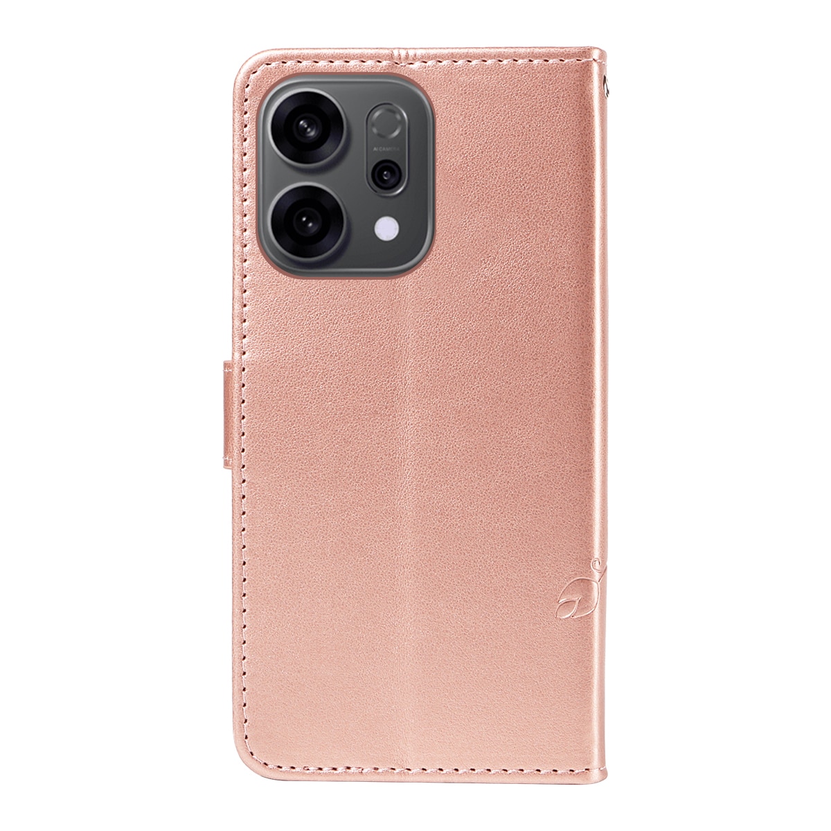 Étui en cuir à papillons pour Oppo Reno 14 F, Or rose