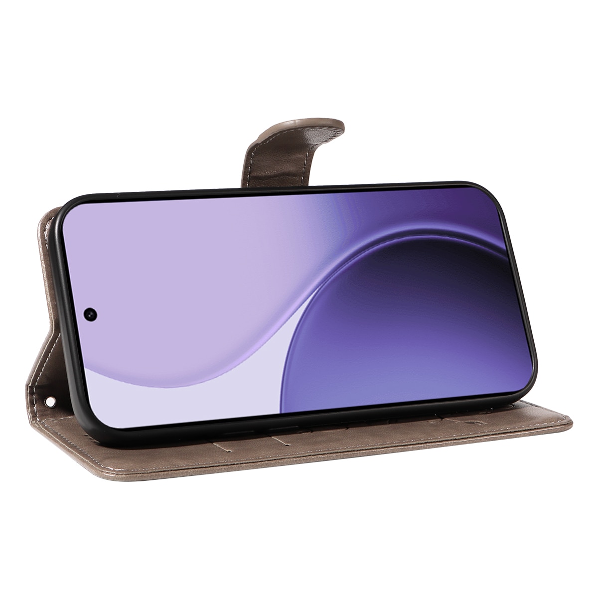Étui en cuir à papillons pour Oppo Reno 14 F, Gris