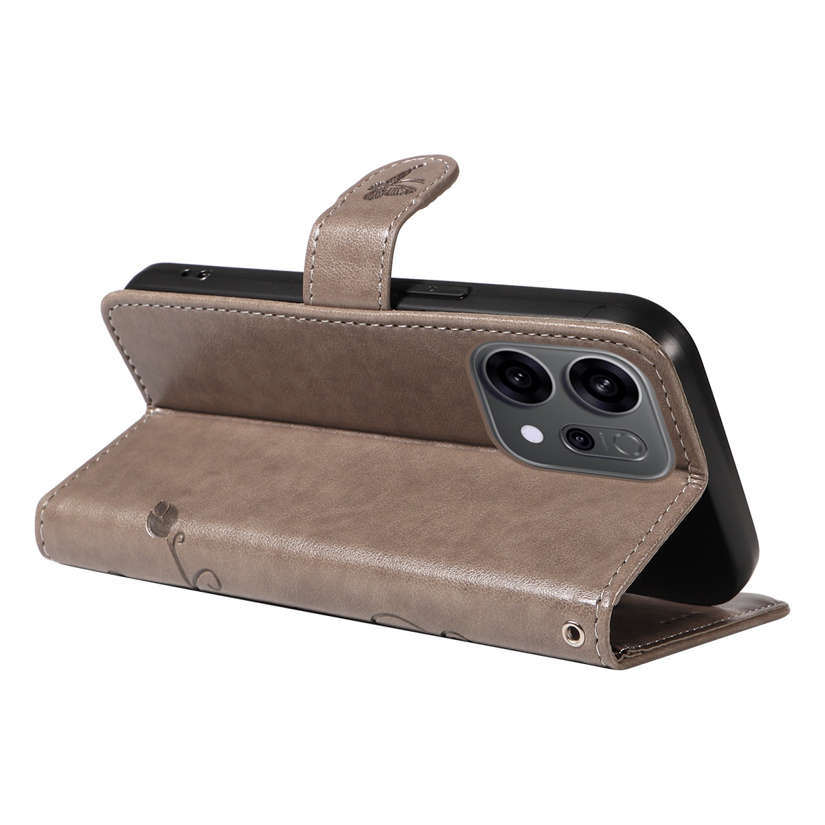 Étui en cuir à papillons pour Oppo Reno 14 F, Gris
