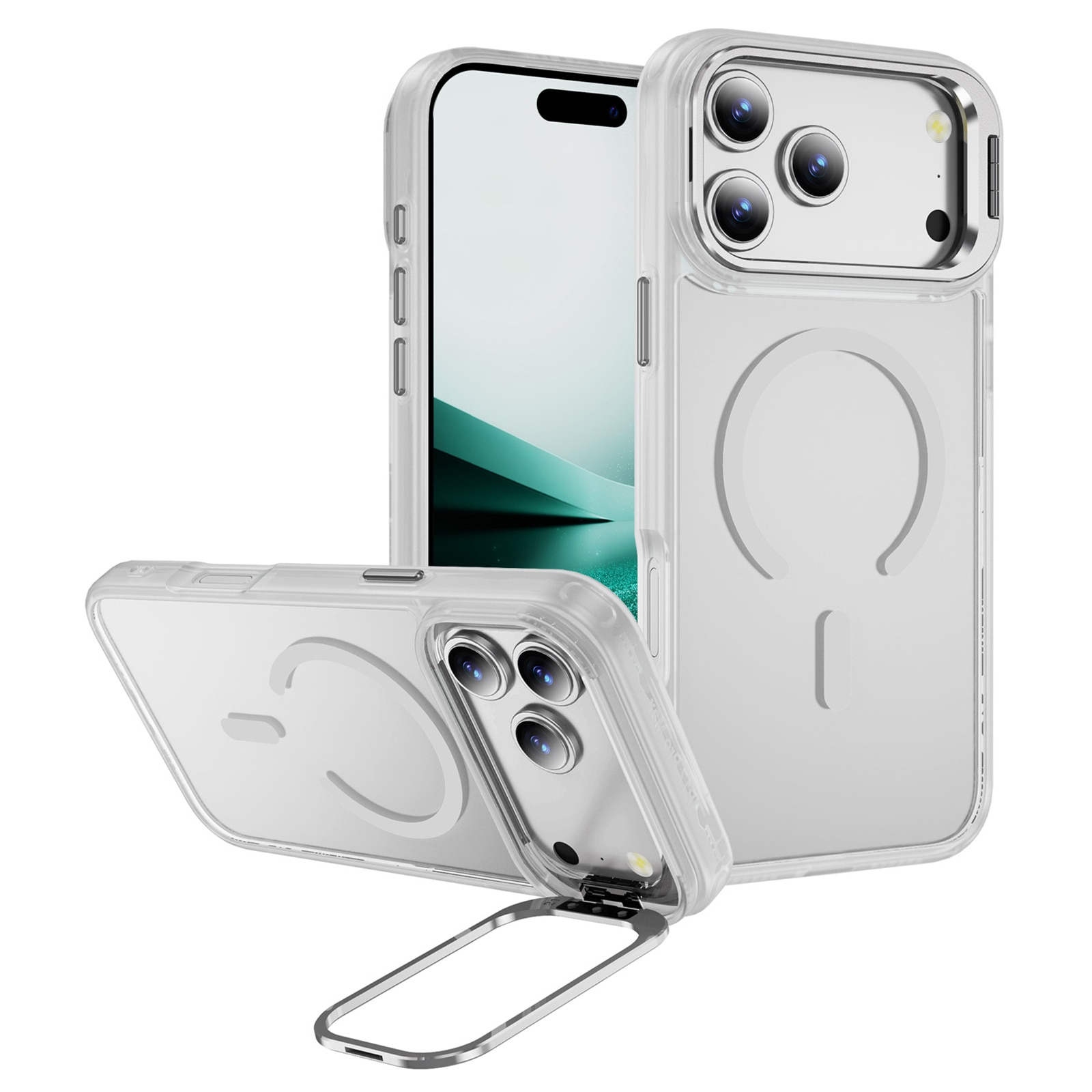 Coque hybride Kickstand MagSafe iPhone 17 Pro Max, Transparent