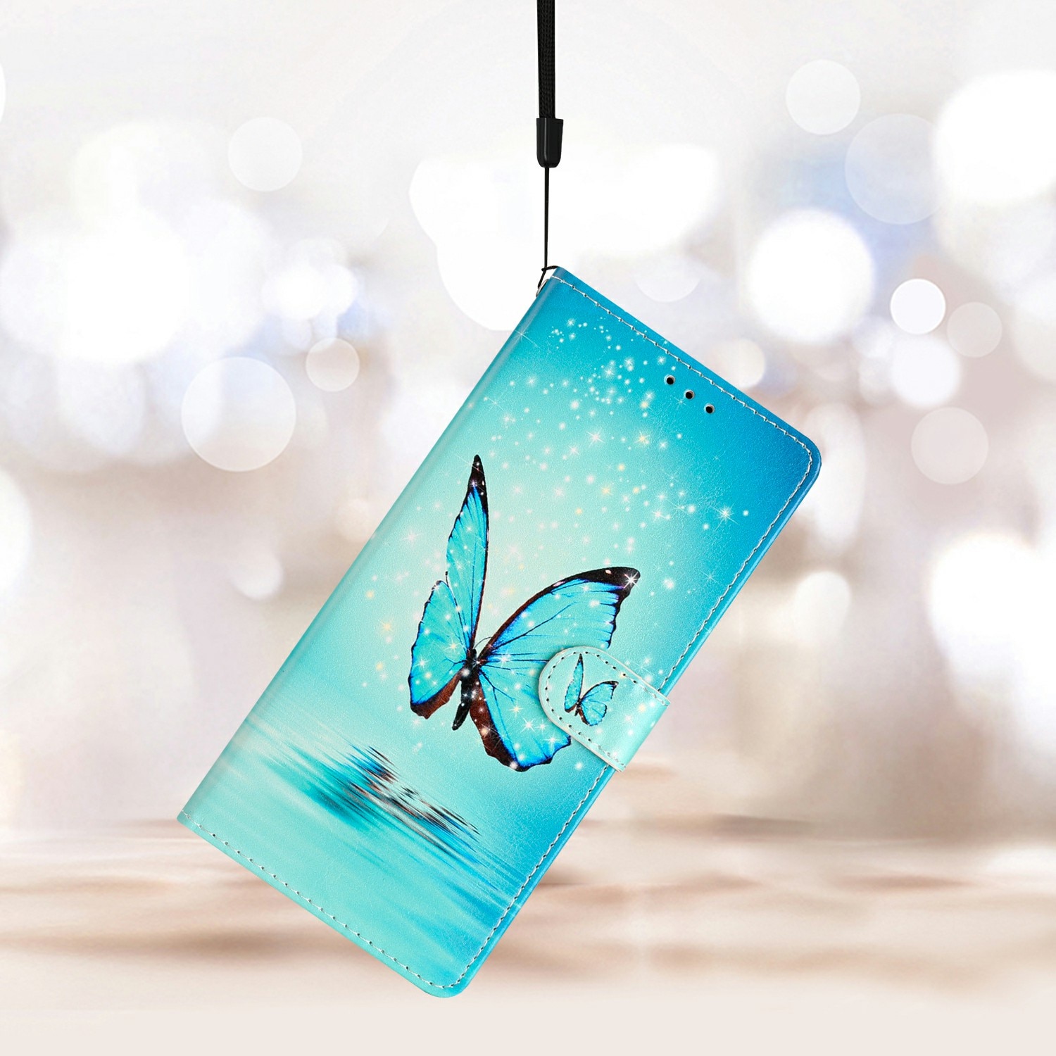 Coque portefeuille Xiaomi Redmi 15C, papillons bleus