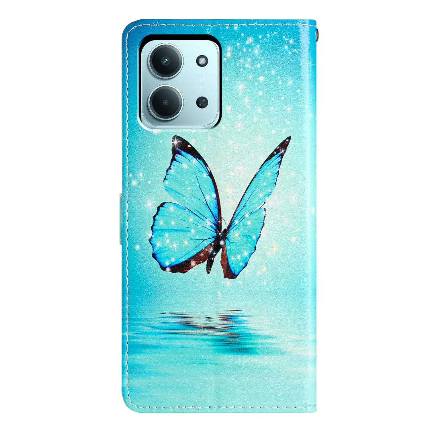 Coque portefeuille Xiaomi Redmi 15C, papillons bleus
