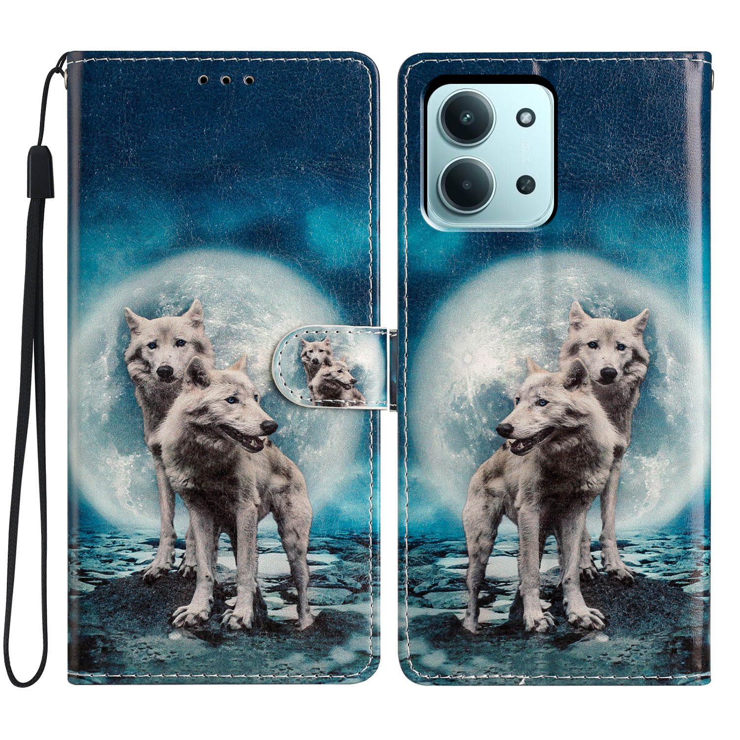 Coque portefeuille Xiaomi Redmi 15C, loups