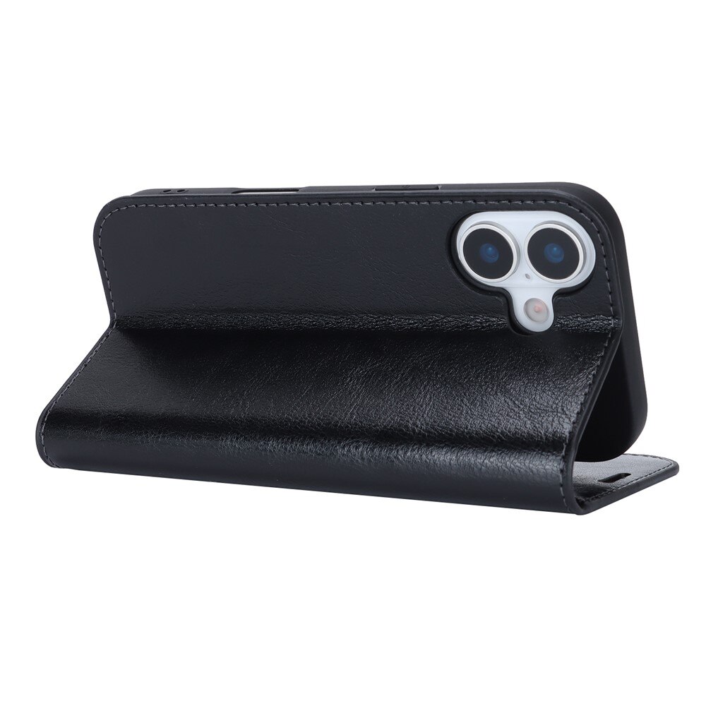 Coque portefeuille en cuir Veritable iPhone 17, Noir
