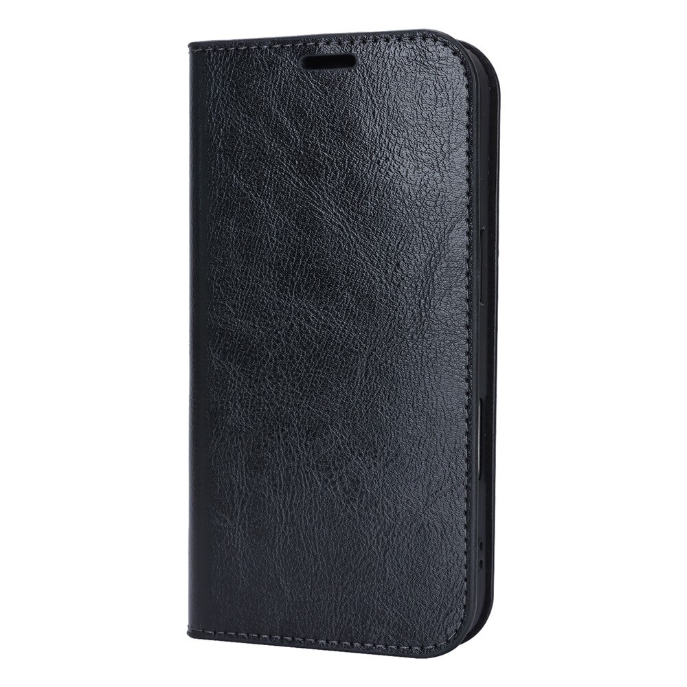 Coque portefeuille en cuir Veritable iPhone 17, Noir