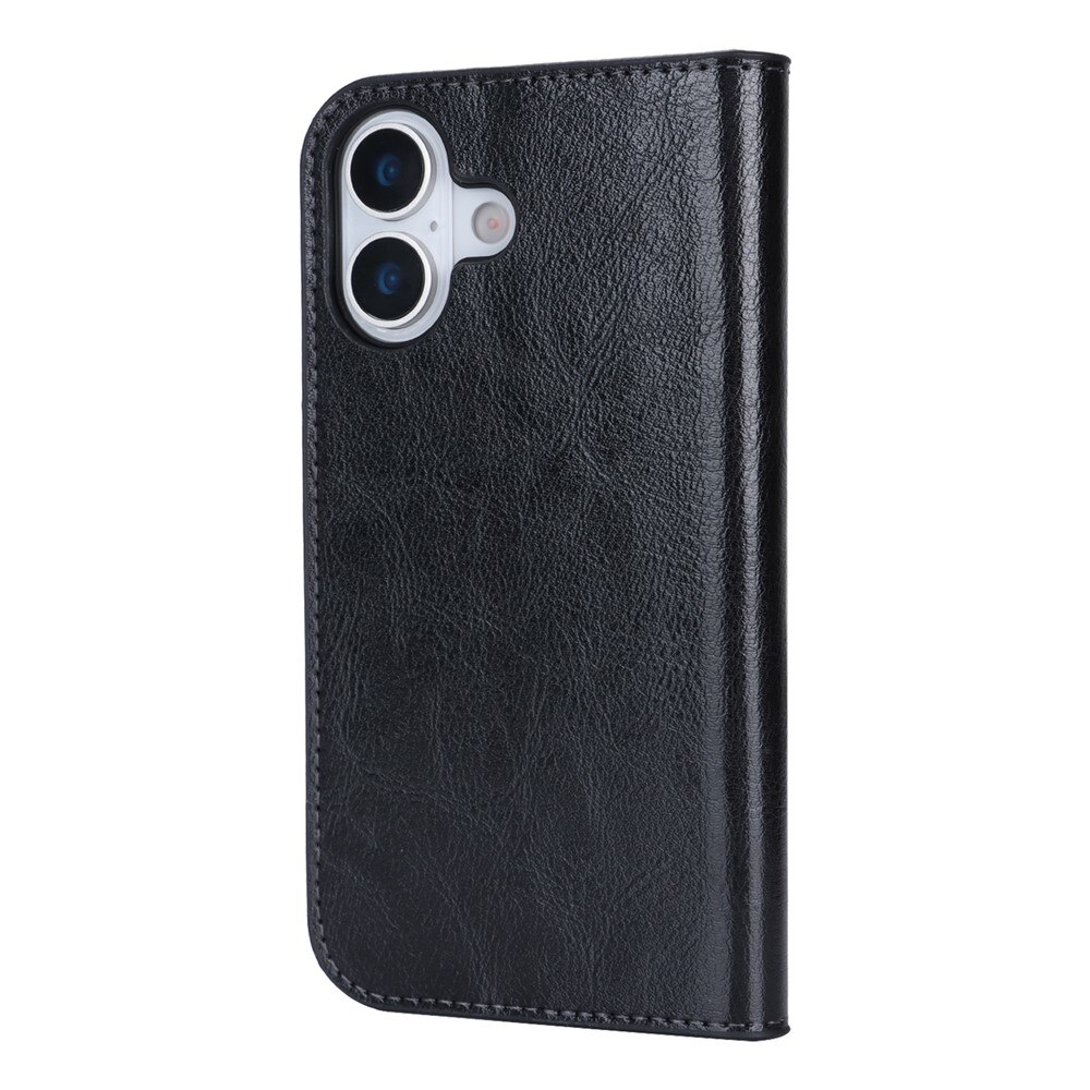 Coque portefeuille en cuir Veritable iPhone 17, Noir